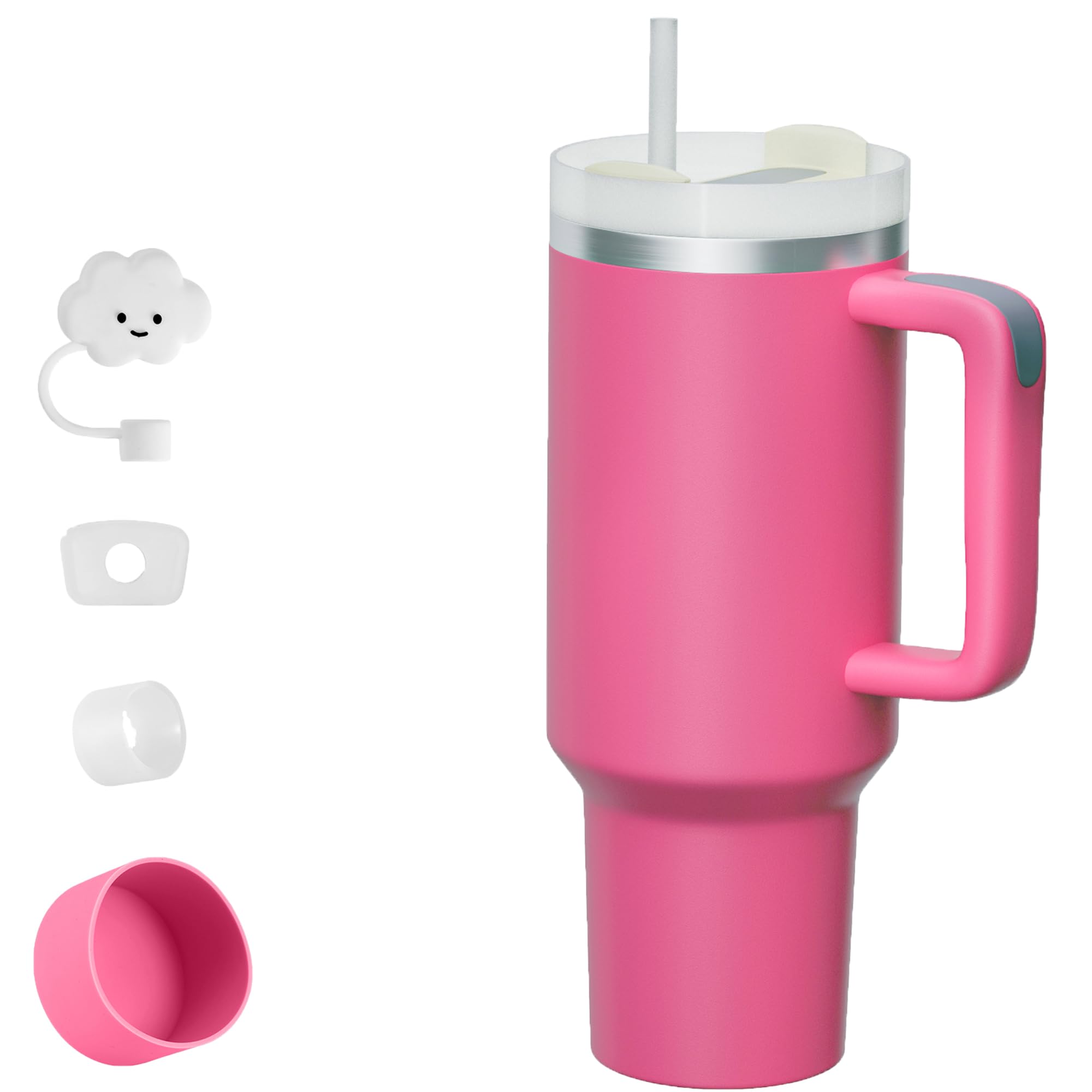 40 Oz Stainless Steel Tumbler With Lid And Straw, Insulated Cup With Handle, Leak Proof Tumbler