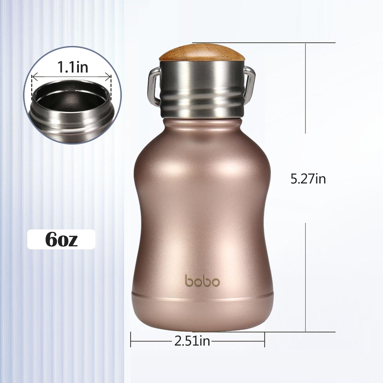 Yohkoh Mini Vacuum Insulated Water Bottle With Bamboo Lid - Stainless Steel Thermos Water Bottle