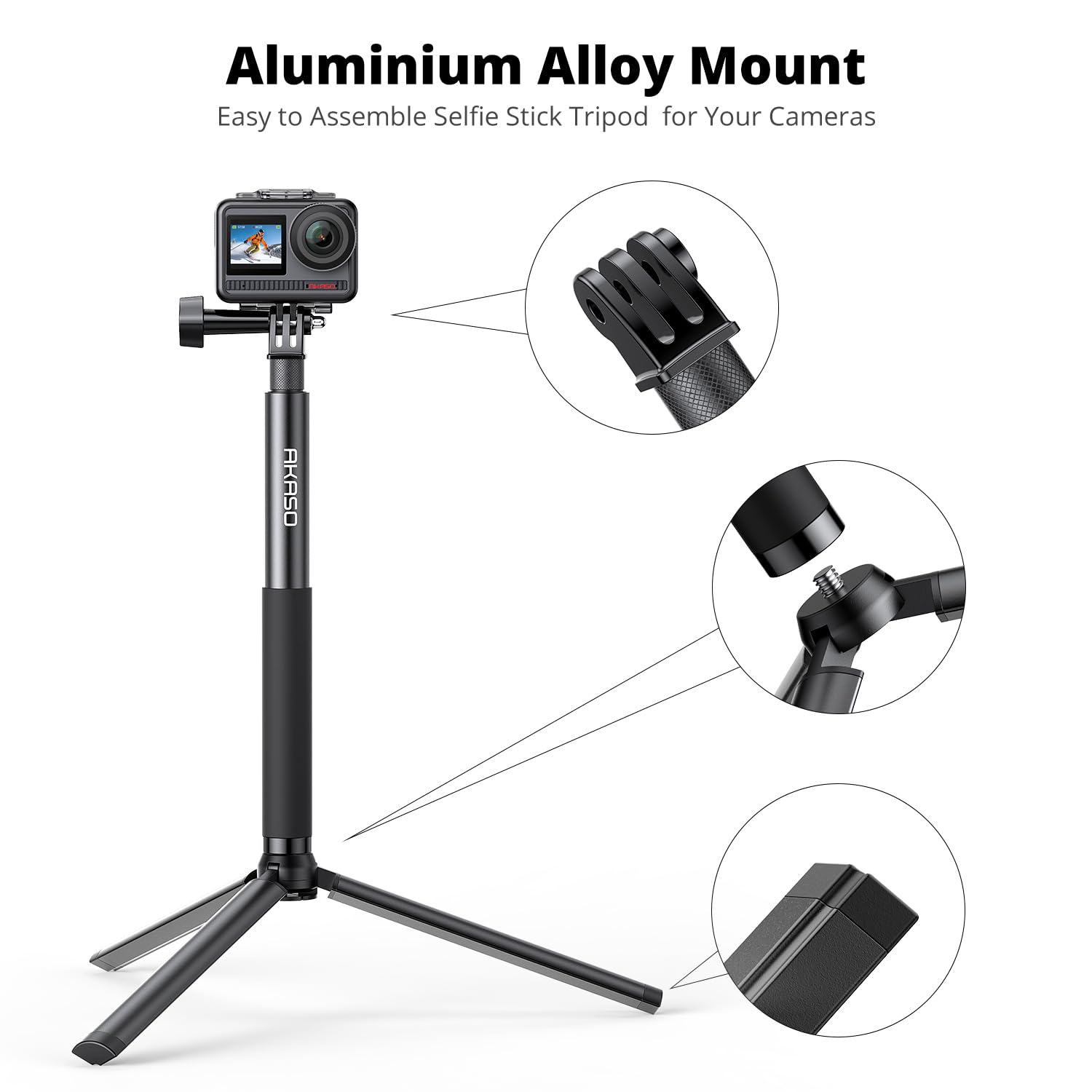 Akaso 1.2M Extendable Selfie Stick And A Tripod Stand Action Camera Accessories Compatible With Ek7000/Brave 4/Brave 7 Le/Brave 7/V50X/V50 Elite/Gopro Hero 12/11/10/9/8/7/Max/Dji Osmo Action