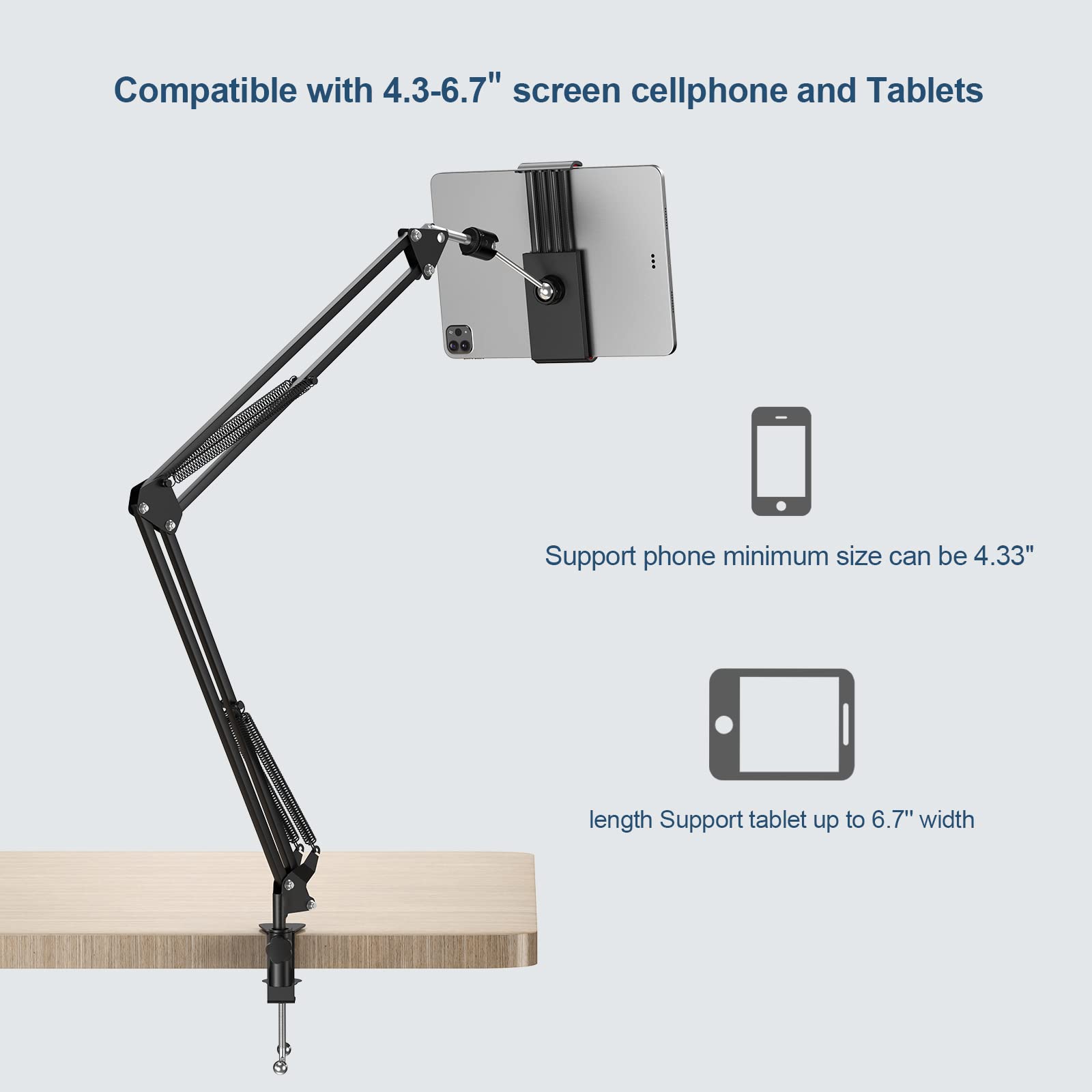 Anivia Overhead Video Stand Phone Holder Articulating Arm Phone Mount,Articulating Phone Stand Tablet Table Top Scissor Boom Arm,Phone Holder For Streaming Phone Baking Crafting