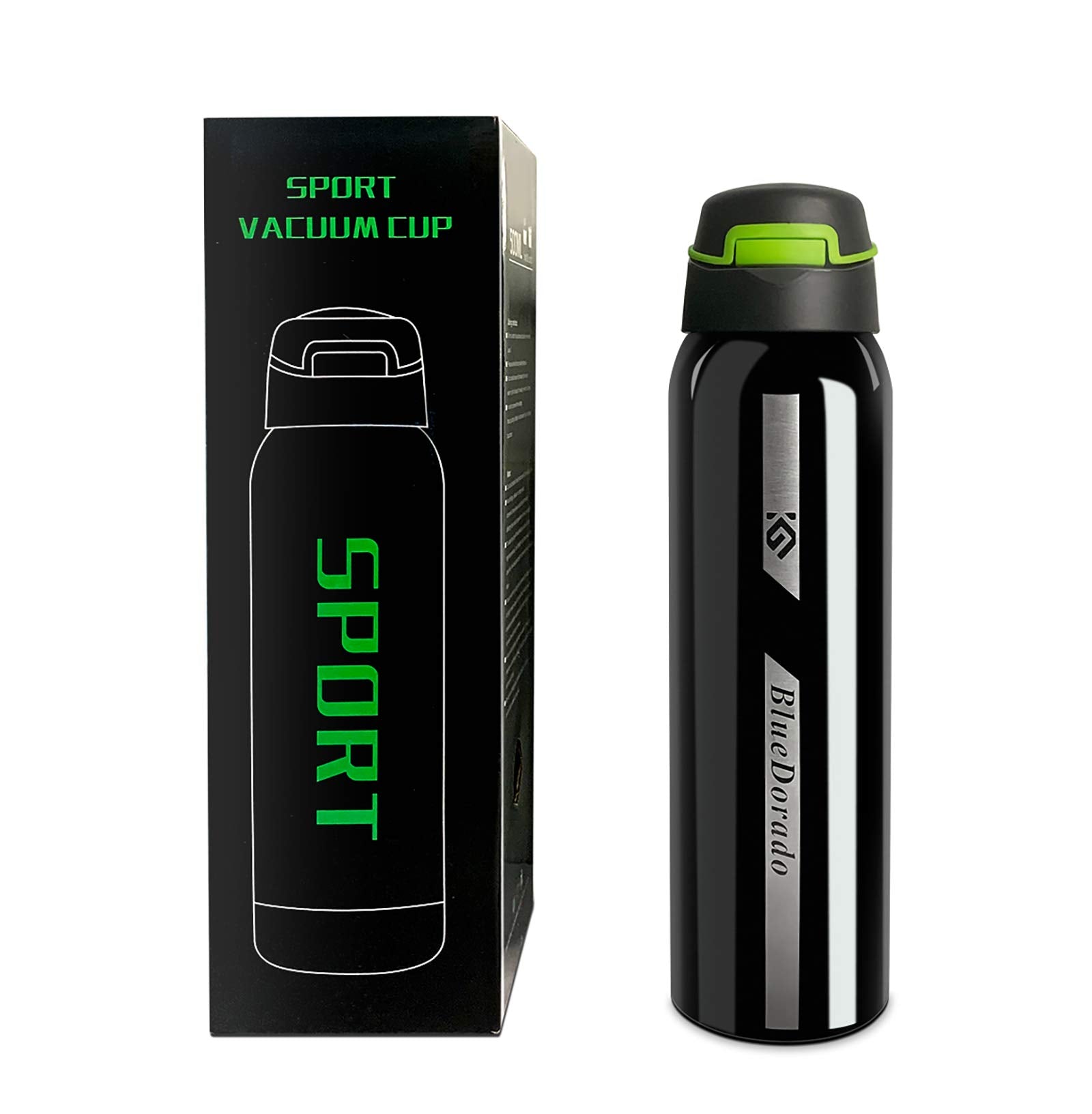 Stainless Steel Cycling Mug, Insulated Bike Water Bottle With Straw Lid & Flex Cap,-, 18 Oz