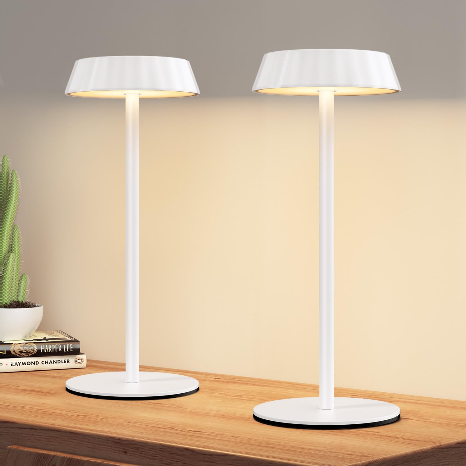 Kablerika Battery Operated Table Lamps 2 Pack,Cordless Led Table Light Rechargeable,3 Color-Stepless Dimmable Portable Bedside Lamp For Dinning Restaurant Bar Cafe Bedroom Living Room