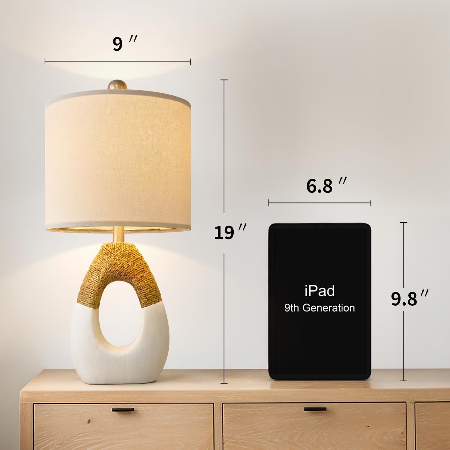 Oyears Boho Table Lamps Bedroom Living Room Set 2 Small Farmhouse Rattan Table Lamp 19”Rustic Home Decoration Nightstand Bedside Lamp For Office Compatible With Smart Light Bulbs(Not Include Bulbs)