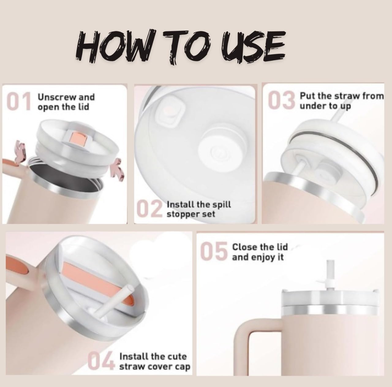 Tumbler With Lid & Straw 40Oz Leak Proof ,Insulated, Reusable Travel Coffee Mug Stainless Steel