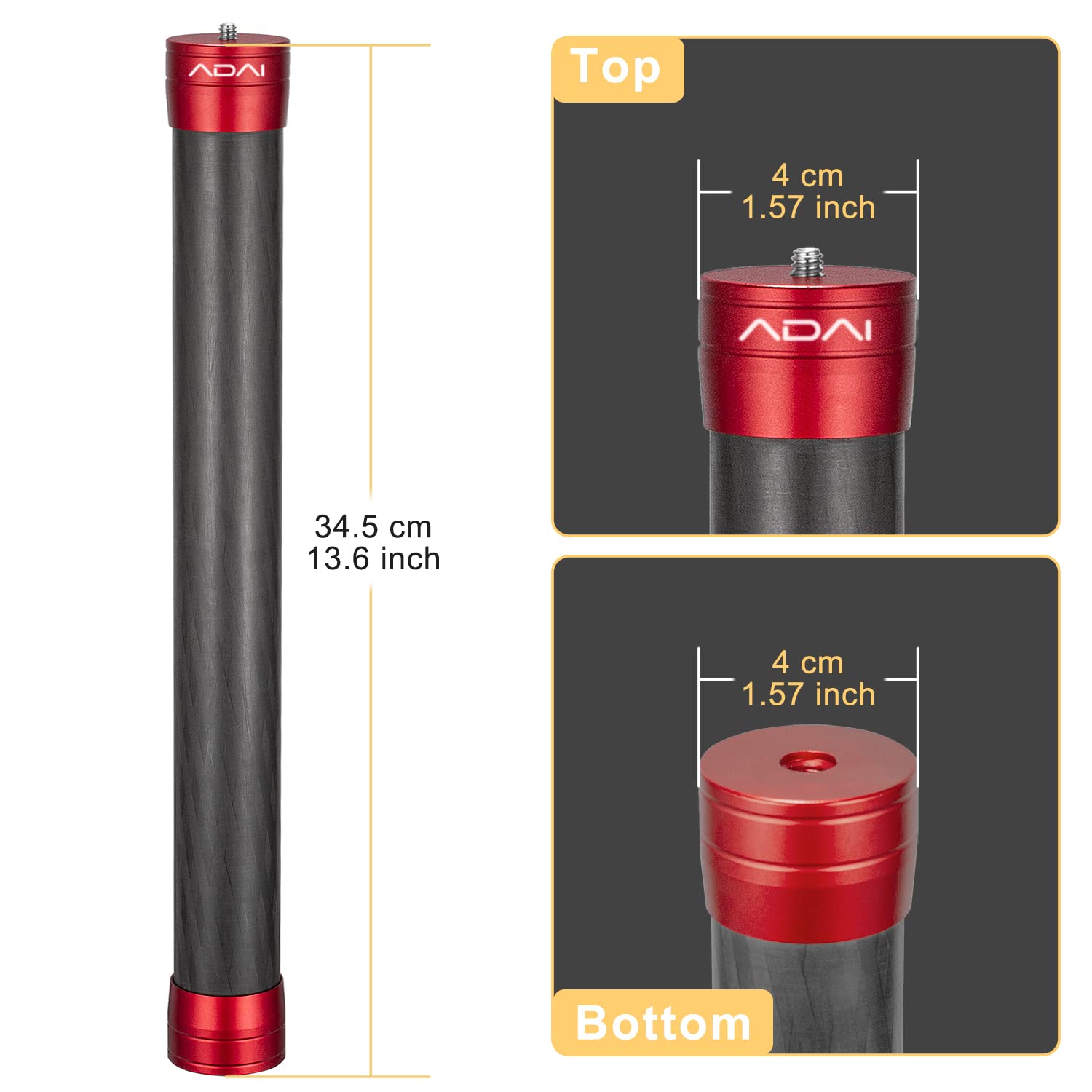 Adai Gimbal Extension Pole Carbon Fiber Bar 1/4" Tripod Thread Universal Rod Compatible With Dji Ronin S Stabilizer Contain Tripod (Red)