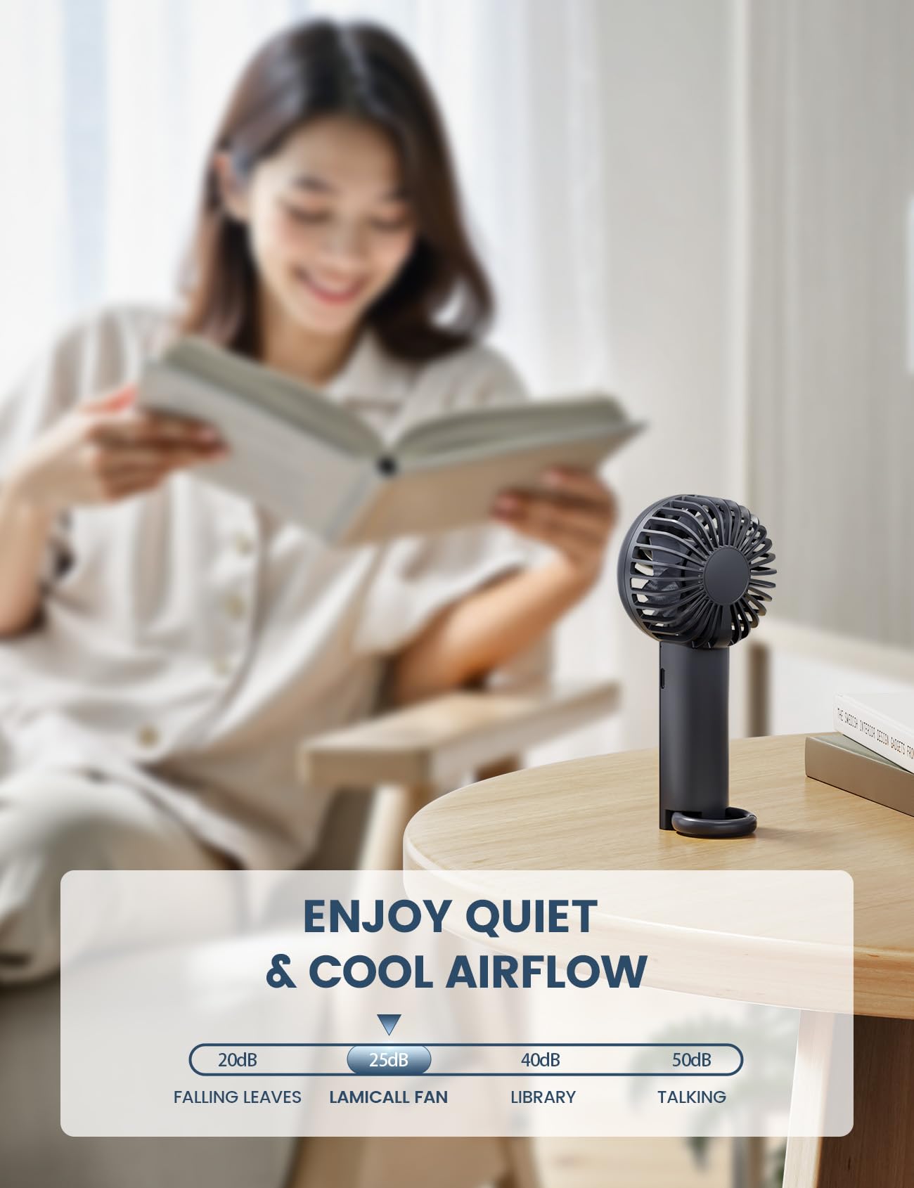 Lamicall Mini Portable Handheld Fan, Lightweight Usb Rechargeable Battery Personal Fan, 3 Speed Wind