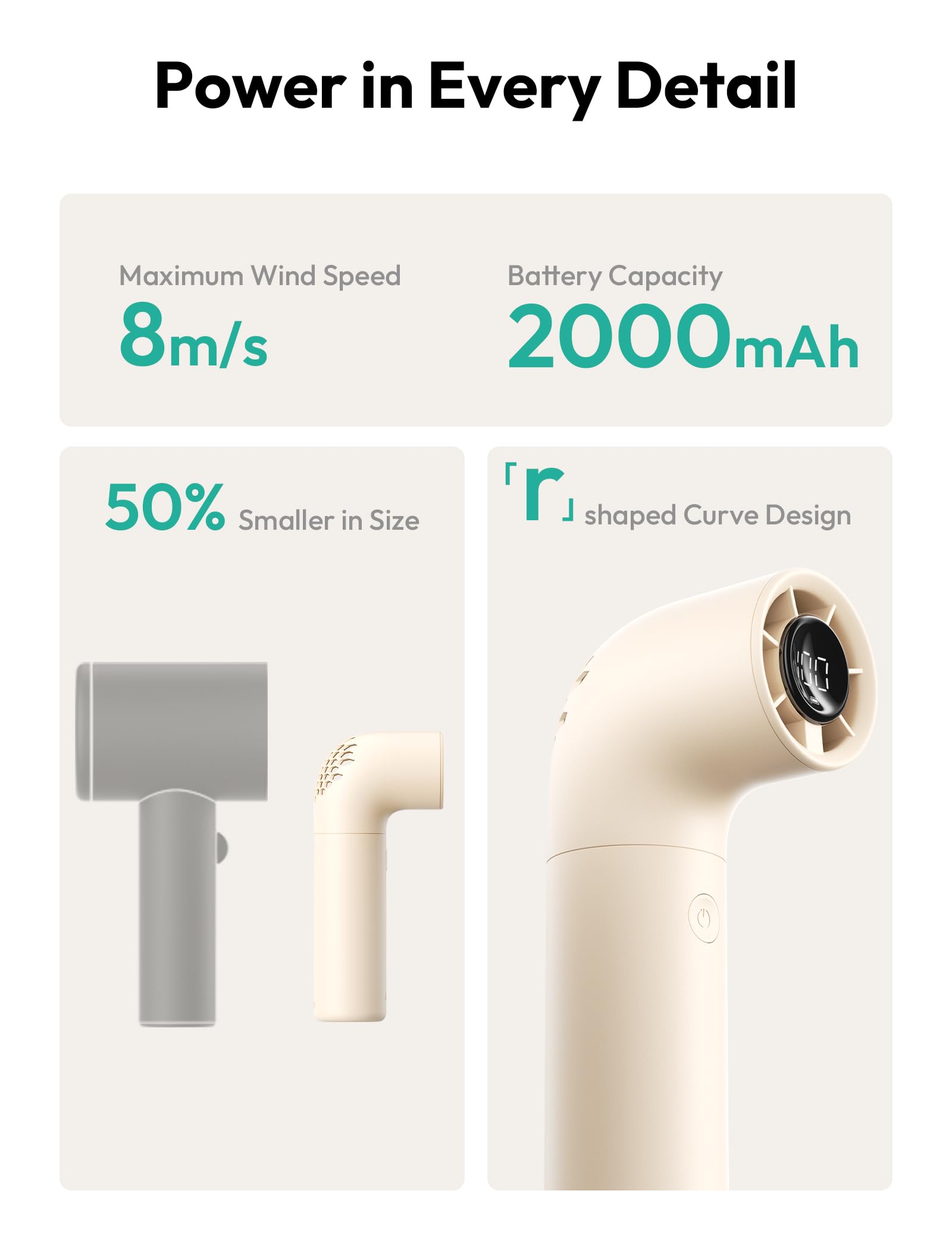 Portable Aecooly handheld fan with high-speed 15000 RPM motor, perfect for hot weather and outdoor use