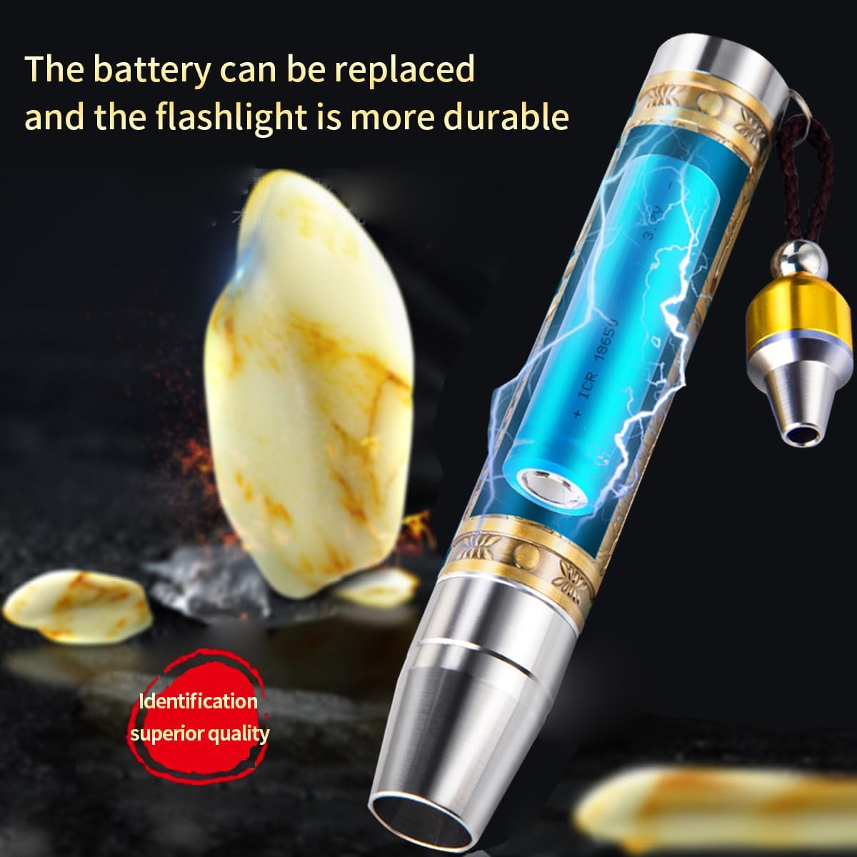 Yzyoe Rechargeable Three Leds Expert Jade Appraisal Flashlight,Jewelry Appraisal Gemstones Diamond, White And Yellow Light And 365Nm Ultraviolet Lamp.