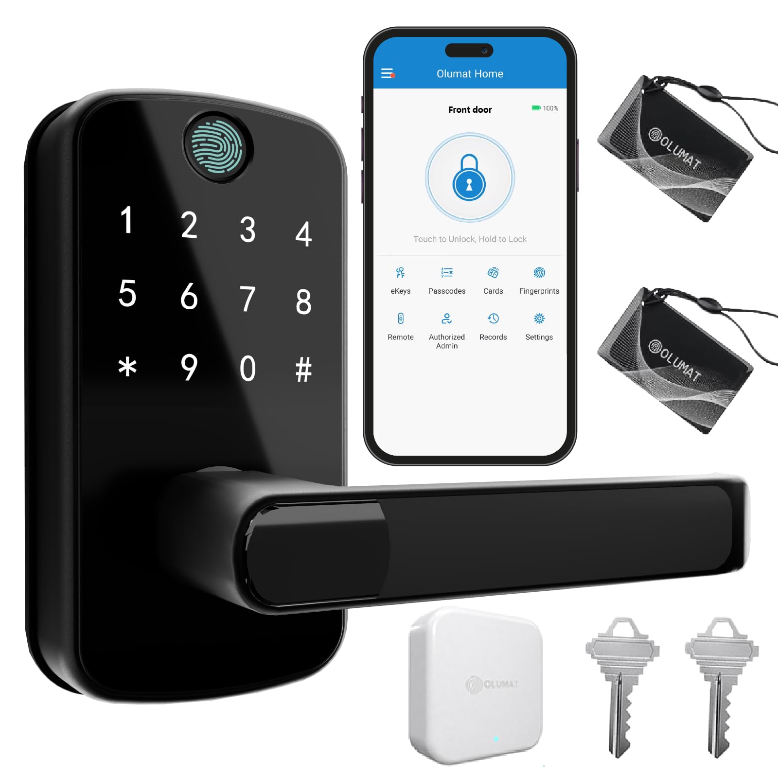 Olumat Keyless Entry Door Lock With Gateway: Smart Door Lock With Fingerprint - Keypad Door Lock With App Control - Digital Door Lock For Front Door - Smart Lock For Garage, Home, Office And Rental