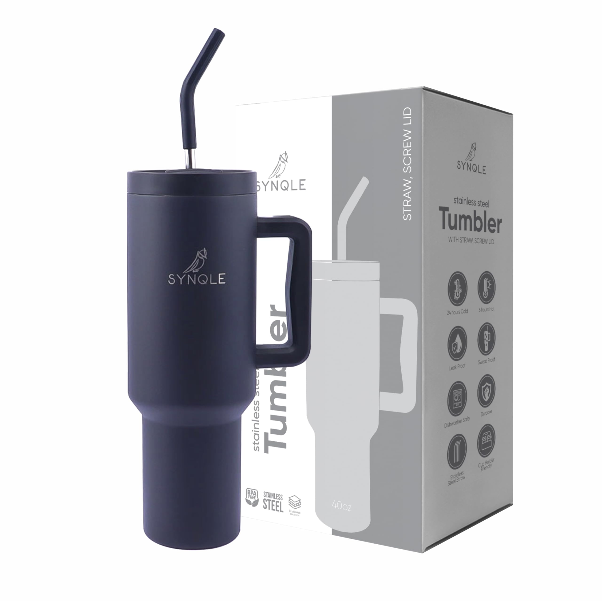 40 Oz Double Insulated Stainless Steel Tumbler, Cup Holder Friendly Travel Mug Reusable