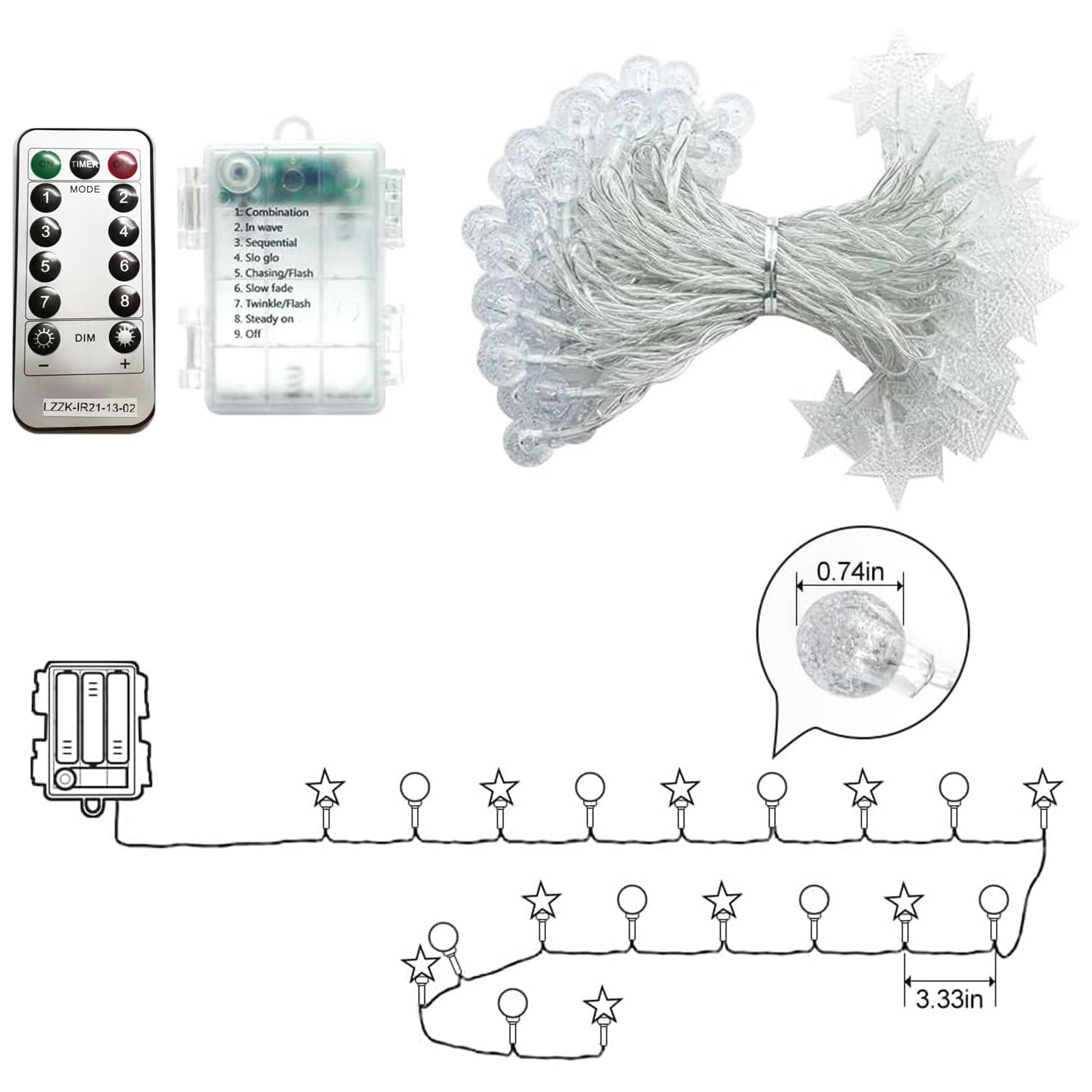 Hconce Led Globe Crystal Color Changing String Lights Battery Operated 33 Ft 80 Led Fairy Lights With Remote, Indoor Outdoor Christmas Lights For Bedroom, Parties, Wedding