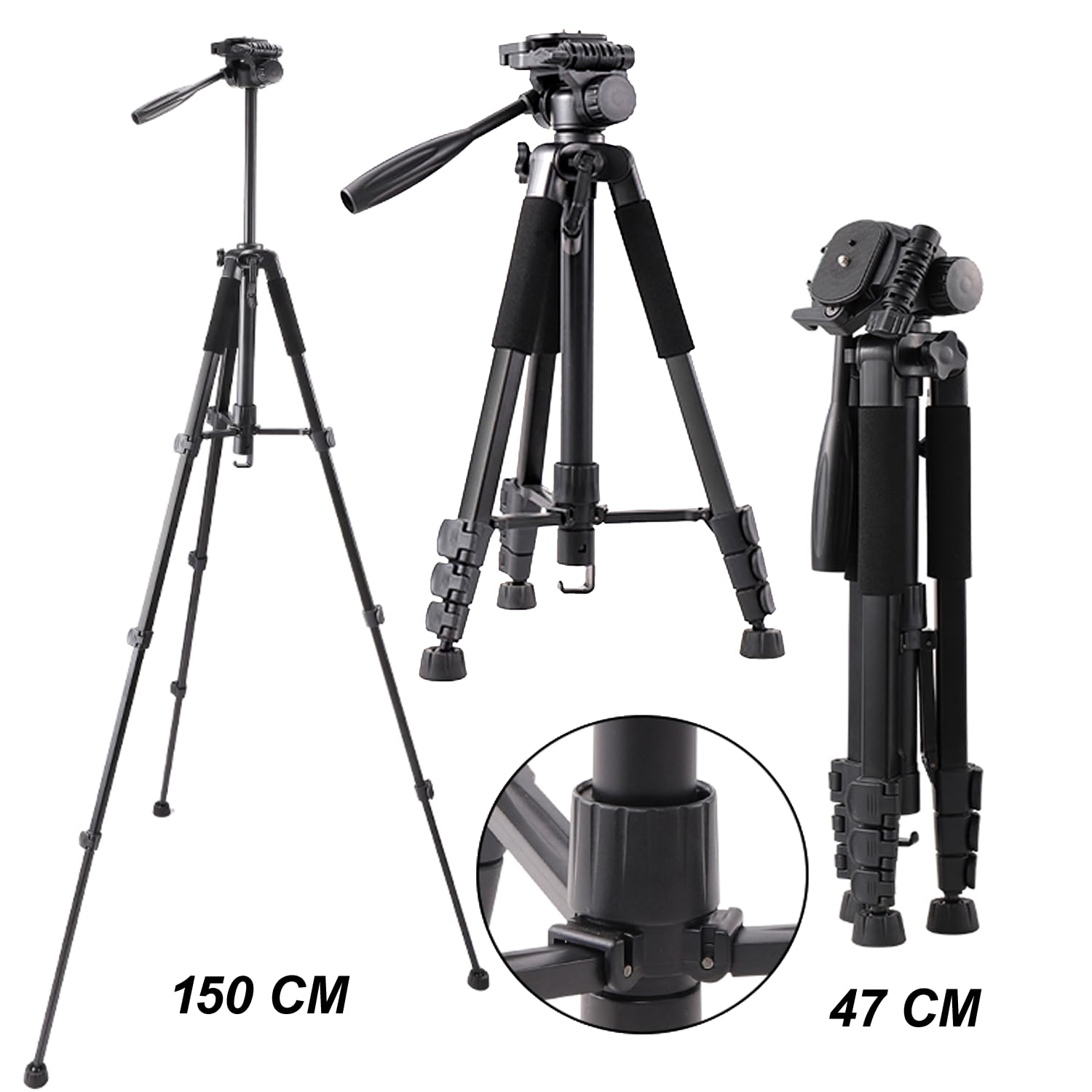 Yotetion 60" Aluminum Phone & Camera Tripod, Extendable Cell Phone Tripod Stand Compatible With Iphone/Android/Action Camera Is Perfect For Live Streaming/Video Recording/Selfies