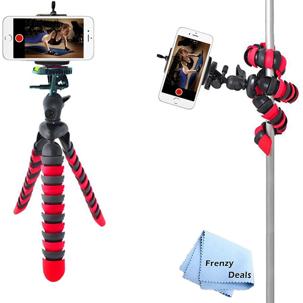 Frenzydeals 12" Inch Tripod W/Flexible Spider Disc Legs With Quick Release Plate And Bubble Level For All Smartphones, And Cameras + Frenzy Deals Microfiber Cloth