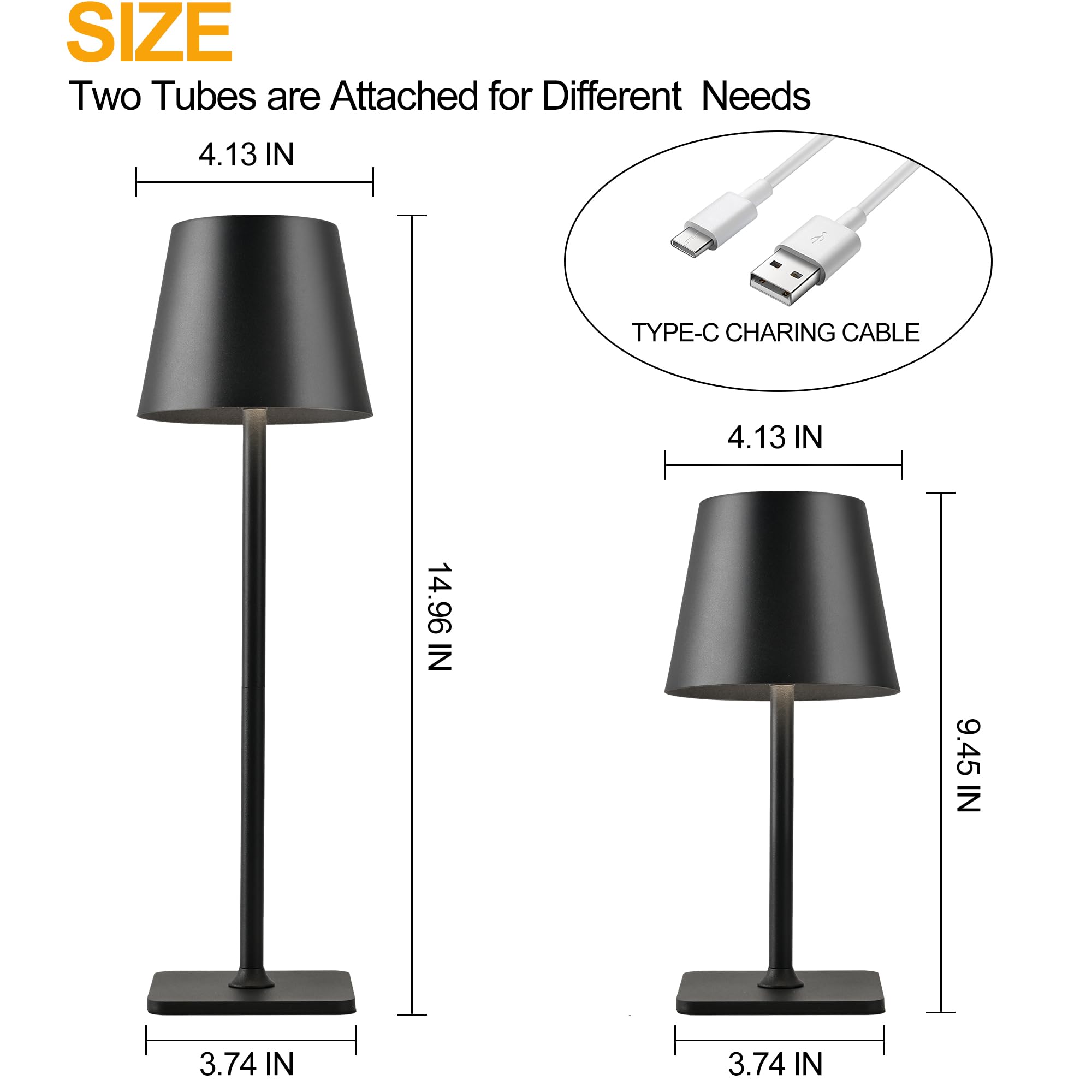 Hiseego Cordless Table Lamps Rechargeable, Adjustable Height, 5200Mah Battery Operated Lamp, 3 Color Stepless Dimming Up, Outdoor Table Lamps For Dining, Bedroom, Outdoor (2 Pack)