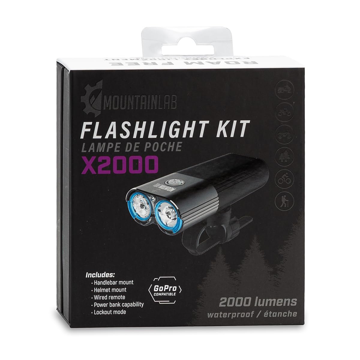 Mountain Lab X2000 Flashlight Kit – 2000 Lumen High-Performance Led Light With Handlebar & Helmet Mounts, Remote Control, And Power Bank Function