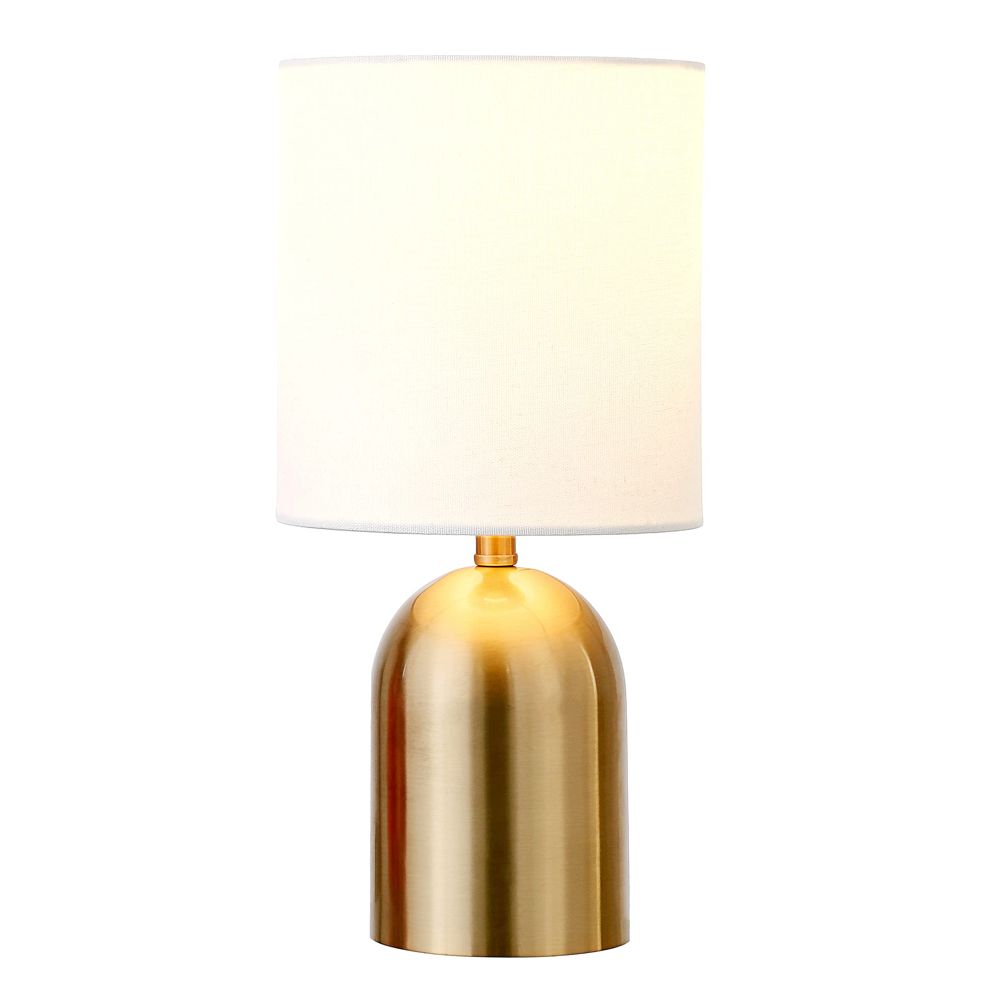 Henn&Hart 13.25" Tall Mini Lamp With Fabric Shade In Brass/White, For Home, Living Room, Bedroom, Entertainment Room, Office, Kitchen, Dining