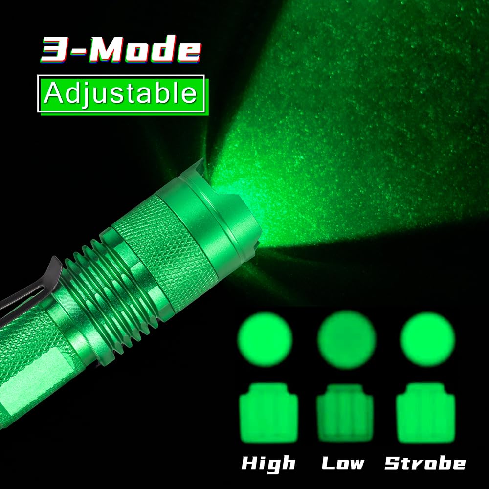 Raysoar 4 Pack Green Light Flashlight, 3 Mode Green Led Flashlight, Green Light For Night Observation