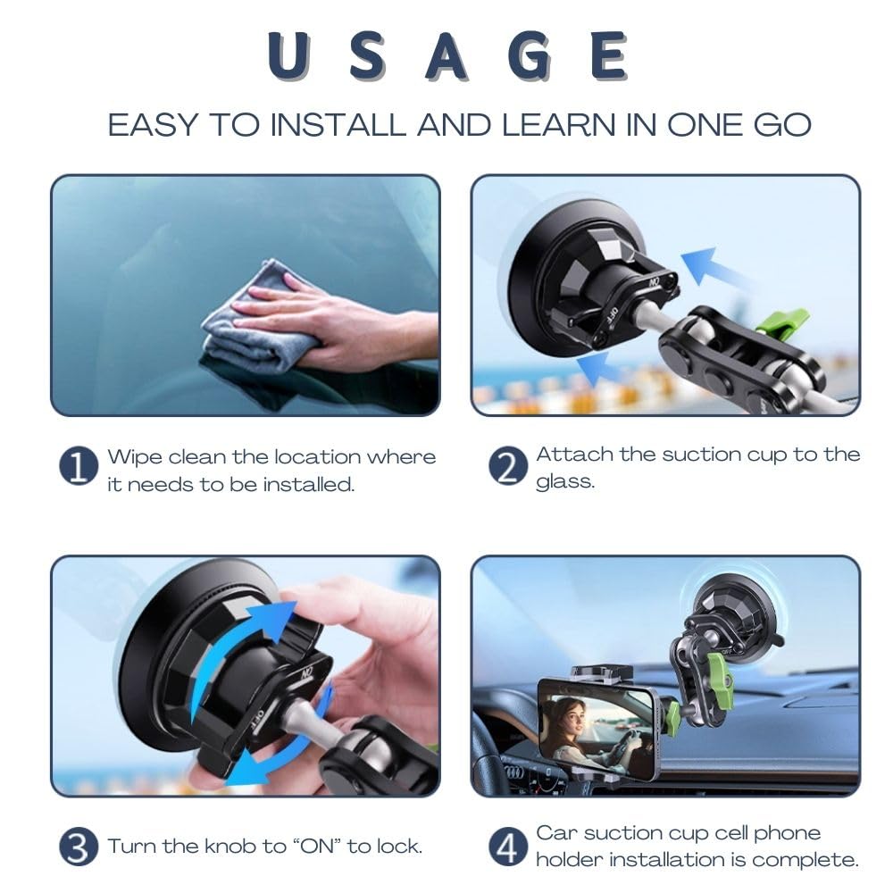 Tmengdao Suction Cup Phone Mount, Ultra-Stable Phone Holder For Vlog Shooting, 360 Rotation For Windshield, Roof Glass, Car Window, Fit For All Smartphones