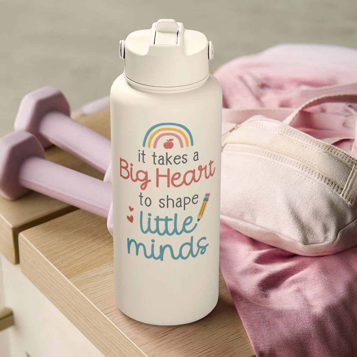 Sandjest Teacher Appreciation - It Takes A Big Heart To Shape Little Minds Water Bottle 32Oz