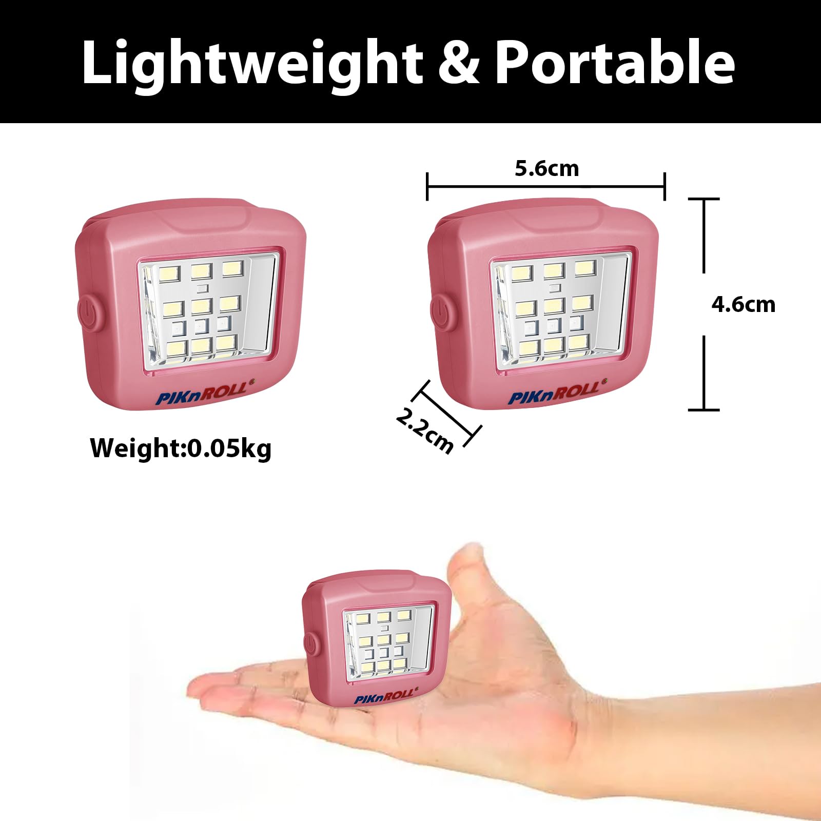 Piknroll Running Lights, Waterproof Led Clip-On Light, 300 Lumens, Usb Rechargeable, Suitable For Hiking, Running, Biking, Walking Dog, Car Repair, Emergency(2Pcs,Pink)