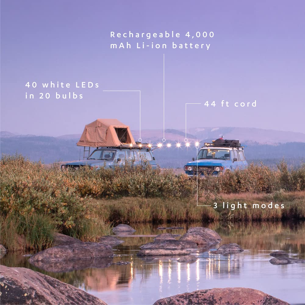 Lumintrail Mpowered Luci Solar String Lights Camping String Lights, 44' String Lights For Camping With 20 Led Bulbs, 140 Lumens, Rechargeable String Lights, With A Flashlight