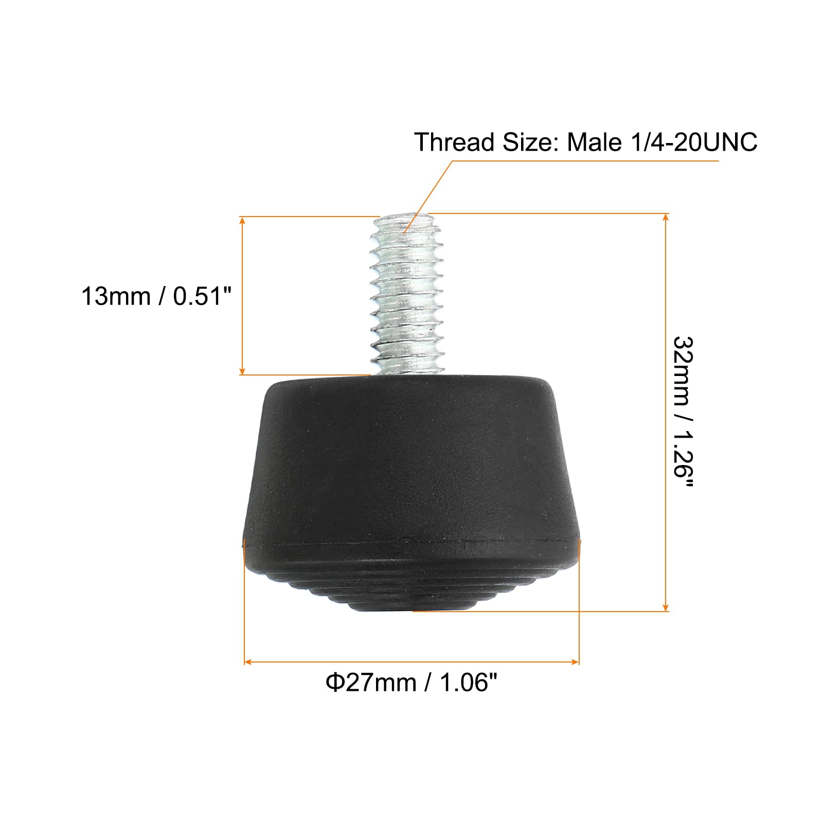 Patikil Universal 1/4" X 1.3" Rubber Tripod Feet, Anti-Slip Tripod Replacement Parts For Camera Tripods Monopod, Black