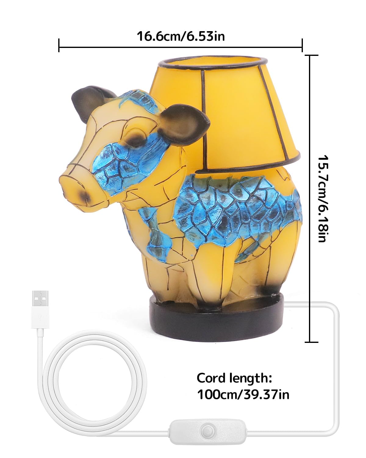 Kaivancy Cute Cow Table Lamp, Mini Cow Night Light With Usb Bedside Lamp For Living Room Bedroom, Dormitory Office Table Lamp For Girls
