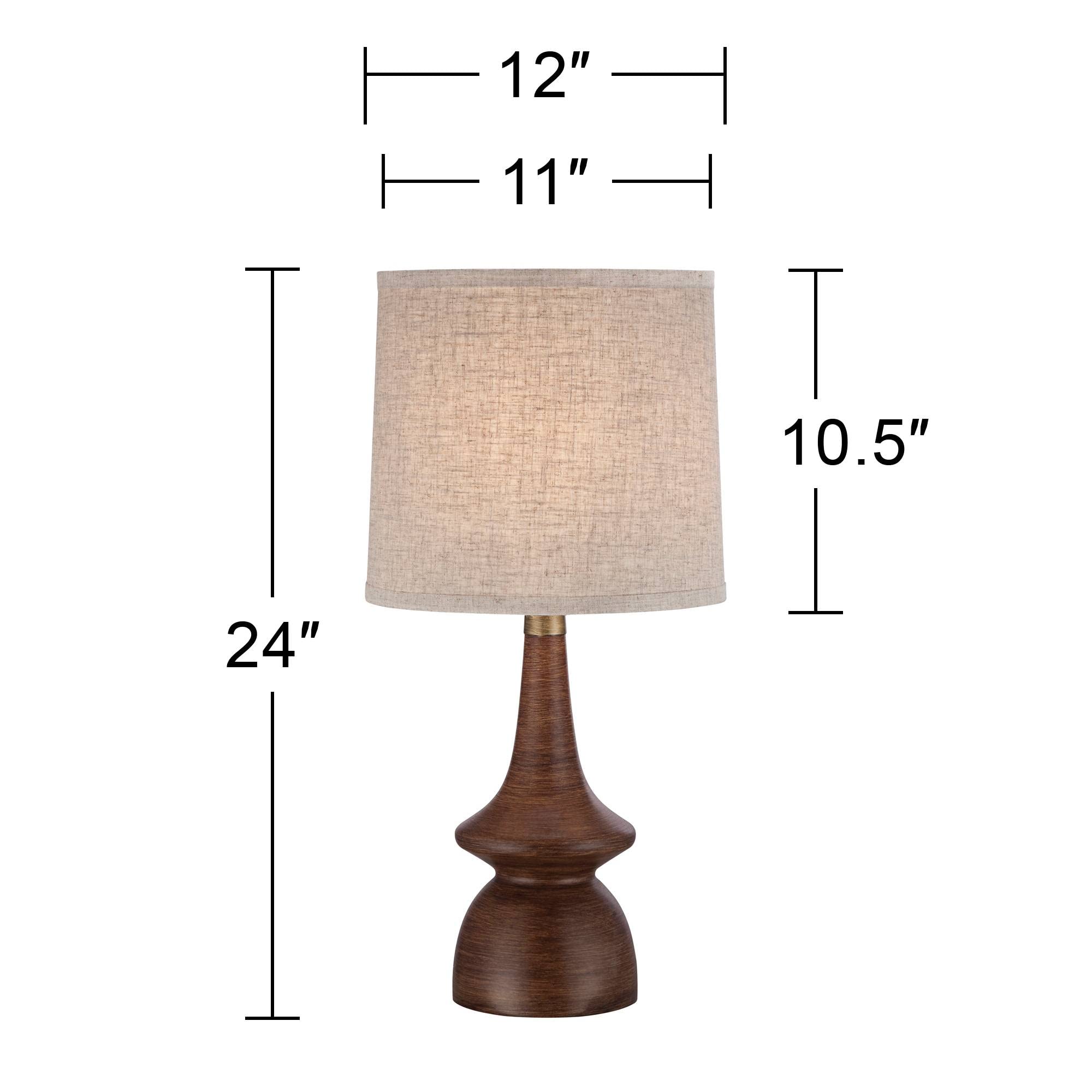 360 Lighting Rexford Mid Century Modern Table Lamp 24" High Walnut Faux Wood Brown Off White Linen Tapered Drum Shade For Bedroom Living Room House Home Bedside Nightstand Office Kids Family