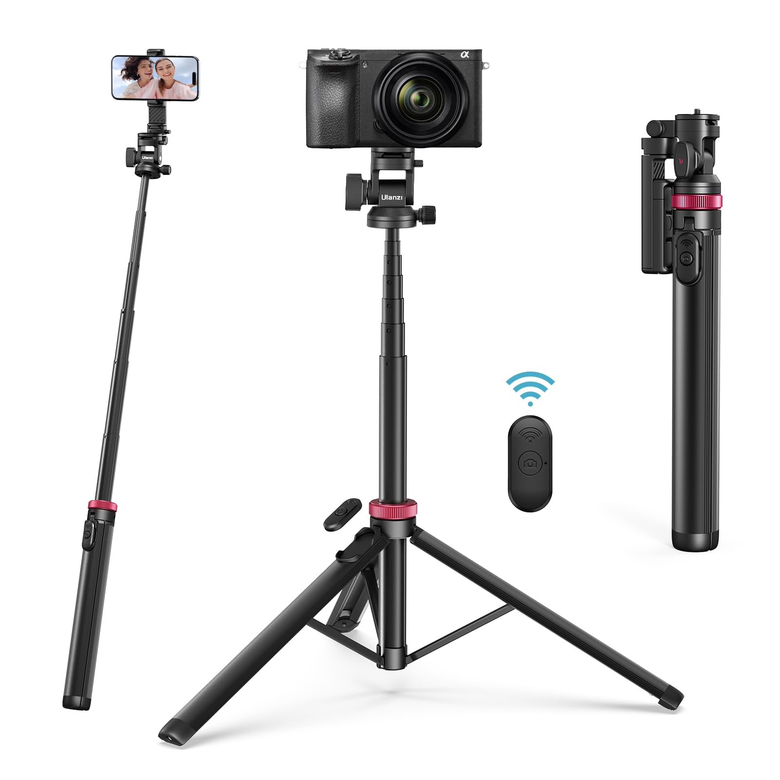 Ulanzi Mt-78 Extendable Selfie Stick Tripod, 72.83" With 2-In-1 Phone Clip, 360 Ball Head, Cold Shoe For Iphone, Sony, Canon