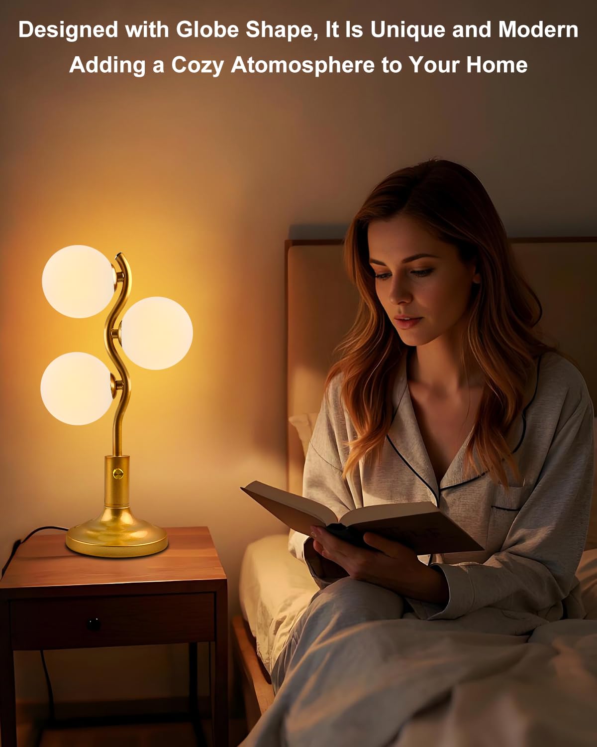 Lightdot Mid Century Globe Table Lamp Dimmable Modern 3 Lights Gold Desk Lamp 3000K Warmwhite Beside Table Lamp For Bedroom Living Room Study Room(G9 Bulbs Included)
