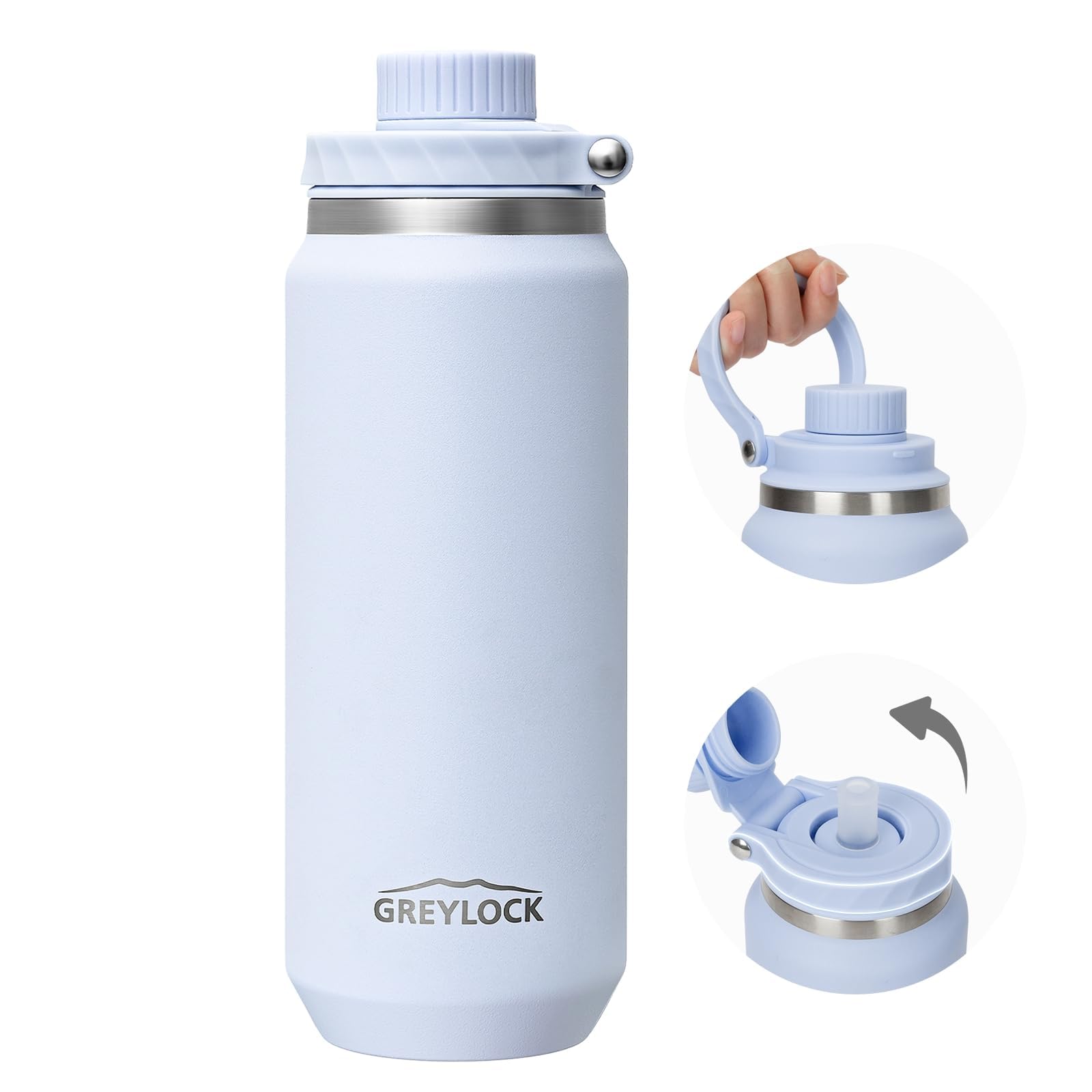 Greylock 24 Oz Insulated Water Bottle With Straw Lid, Leakproof Reusable Stainless Steel Vacuum
