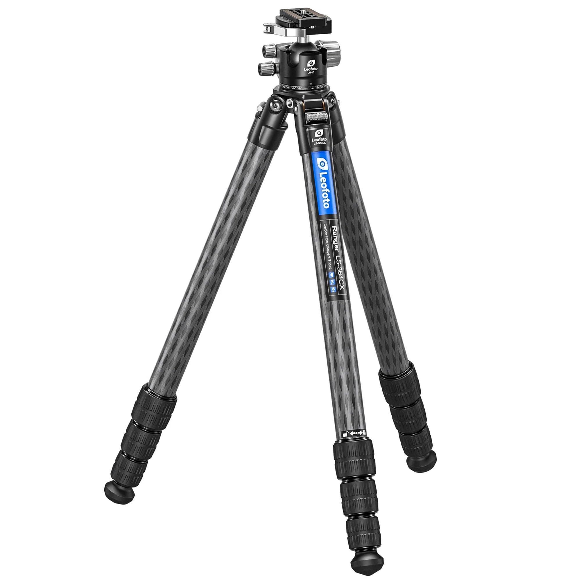 Leofoto Professional Camera Tripod, 62" Compact Carbon Fiber Tripod For Dslr Video Camcorder, 4 Leg Sections, 360° Ball Head, Max Load 25Kg/55Lb (Ls-364Cx+Lh-40Lr)