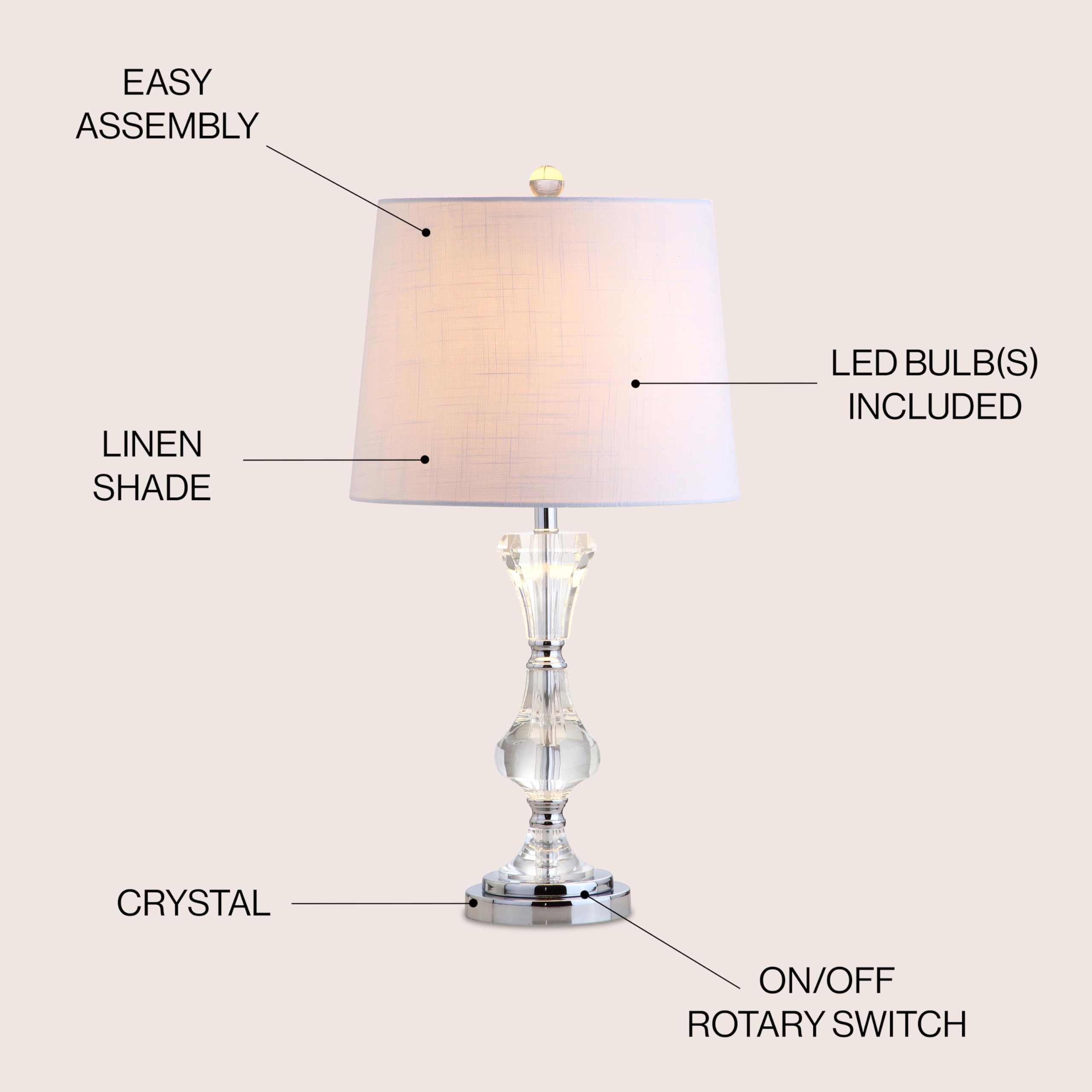 Jonathan Y Jyl2040A Riley 25" Crystal Led Table Lamp Transitional Glam Contemporary Bedside Desk Nightstand Lamp For Bedroom Living Room Office College Bookcase Led Bulb Included, Clear