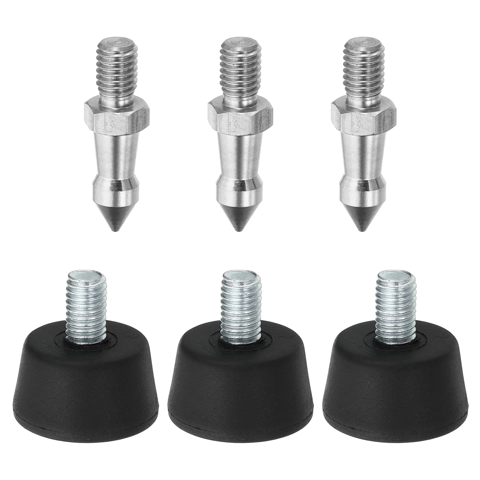 Patikil M8 Thread Tripod Spike And Rubber Tripod Feet, 3 Set Camera Tripod Ground Mount Adapter For Monopod, Silver Black
