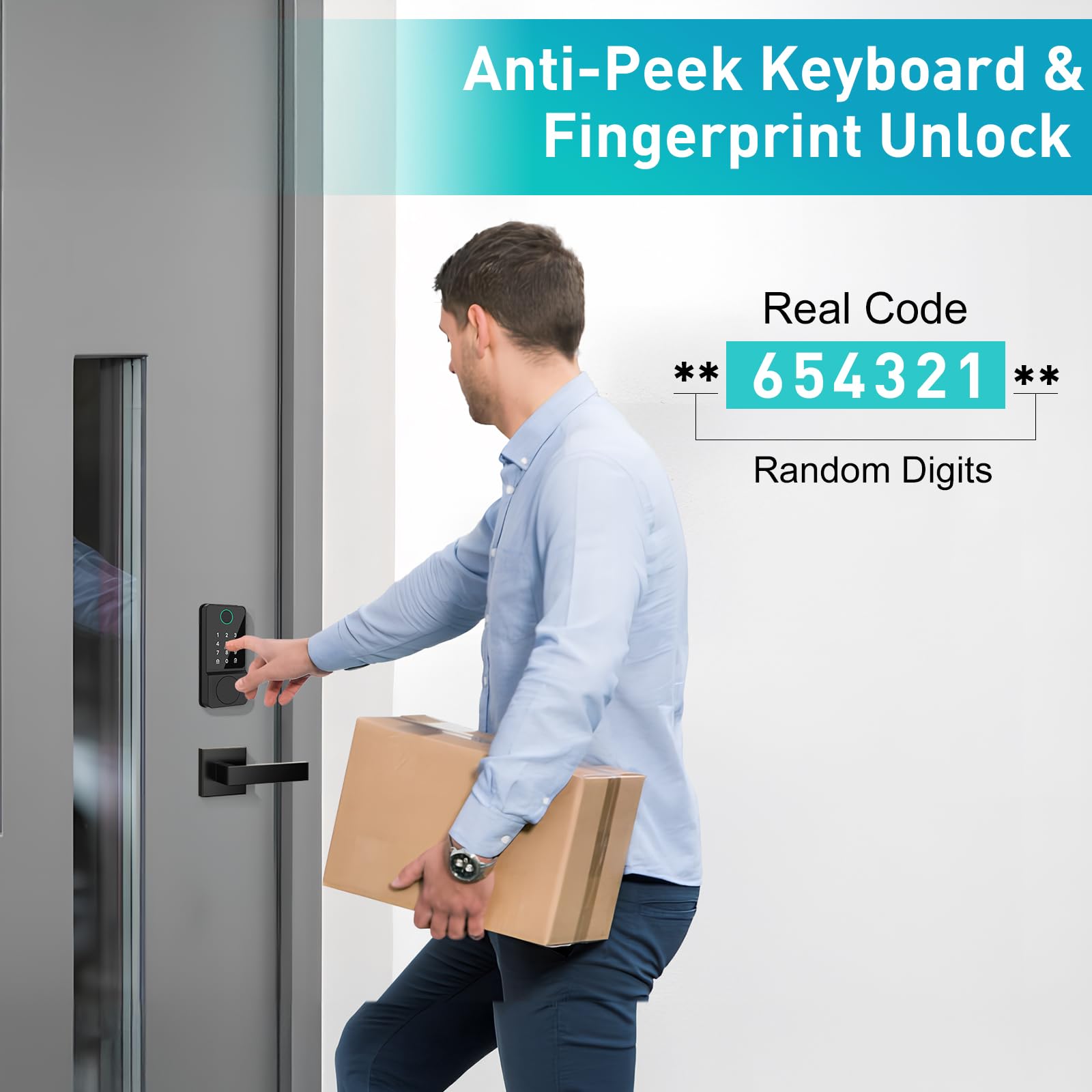 Mutak Smart Door Lock Set Keyless Entry Fingerprint Touchscreen Keypad App Ic Card Key Type-C Charging Unlocking With 2 Handles 6 In 1 Electric Biometric Digital Deadbolt For Front Doors Apartment