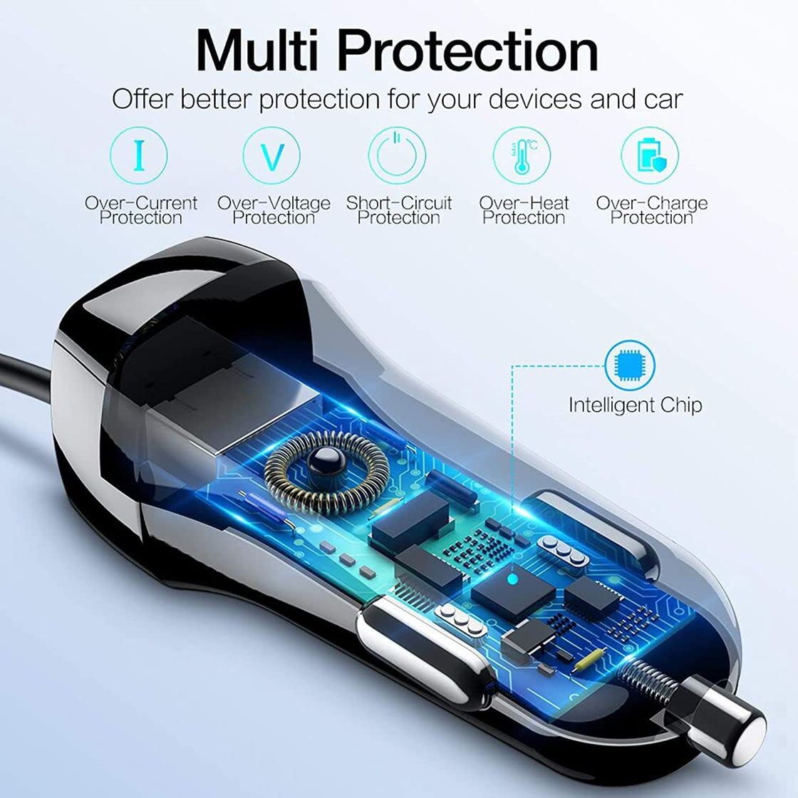 Zicbee Car Charger For Iphone, 3.6A/18W Built-In 4.9Ft Spiral Lightning Coiled Cable, 12-24V Fast Charging Cigarette Lighter Plug Adapter For Iphone 14 13 12 11 Mini Pro Max Plus Xr Se Xs X 8 7 6 5, Ipad