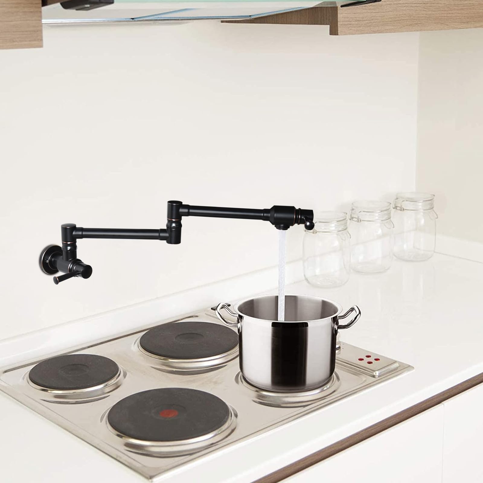 Jzbrain Pot Filler Faucet Stainless Steel Commercial Kitchen Faucet Wall Mount Oil Rubbed Bronze Folding Stretchable Double Joint 2 Handles Kitchen Sink Faucet (Orb)
