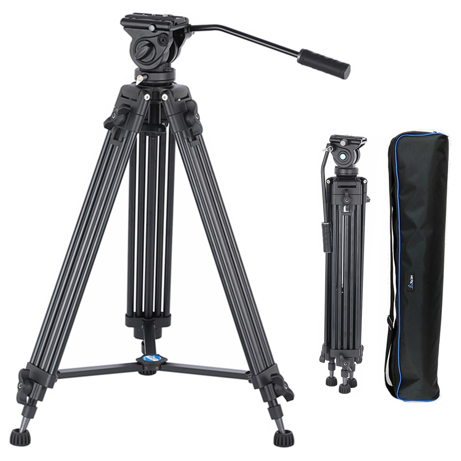 Yusen 72" Camera Tripod Professional Video Heavy Duty Tripod Aluminium Twin Tube Stand With 360° Degree Fluid Drag Head, Qr Plate Compatible With Dslr Camcorder Cameras Lodad Up To 17.6Lb