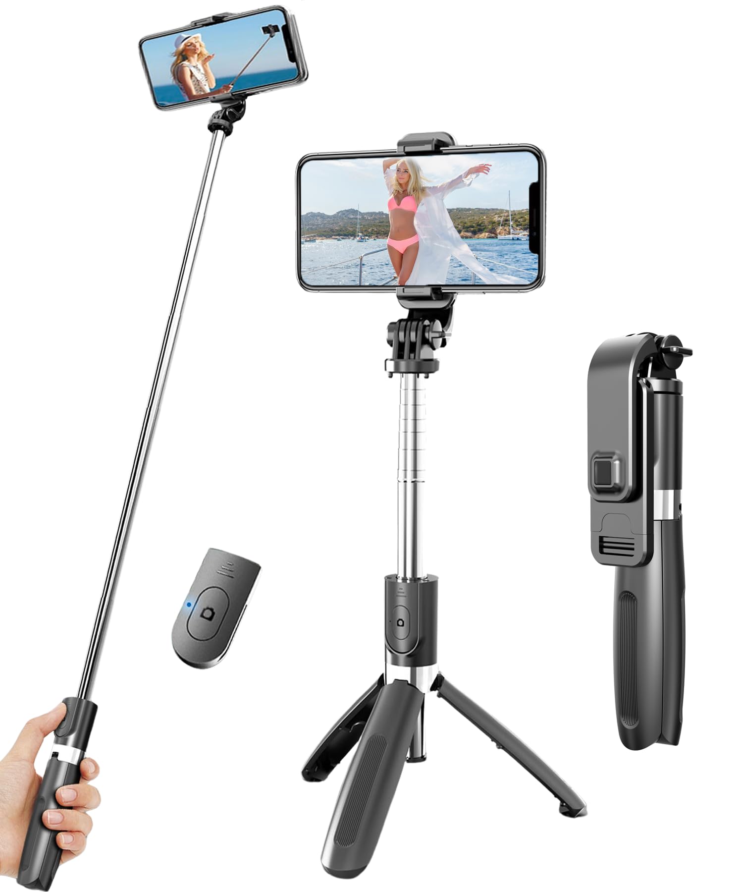 Bgjoy Selfie Stick Tripod Extendable Phone Tripod Stand With Wireless Remote Portable Lightweight Video Recording Travel Tripod For Cell Phone Mount Holder Selfie Stick Compatible With Iphone Android Ios