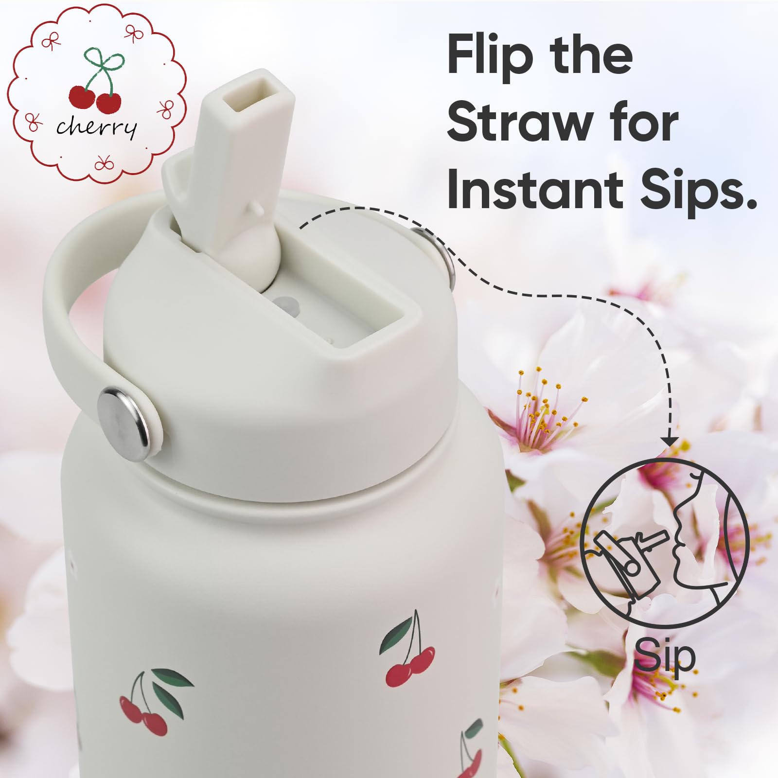 32 Oz Insulated Water Bottle With Straw, Leak Proof Water Bottle Stainless Steel With Flip Straw