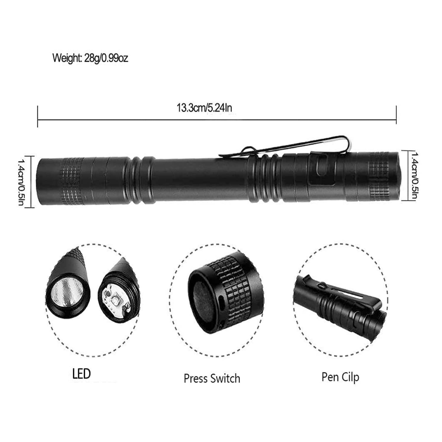 Modoao Led Penlight Flashlight Utility Torch, 4 Pcs 200Lm Penlight Flashlight Utility Torch With Clip Pocket Penlight Portable Emergency Light (4 Pcs)