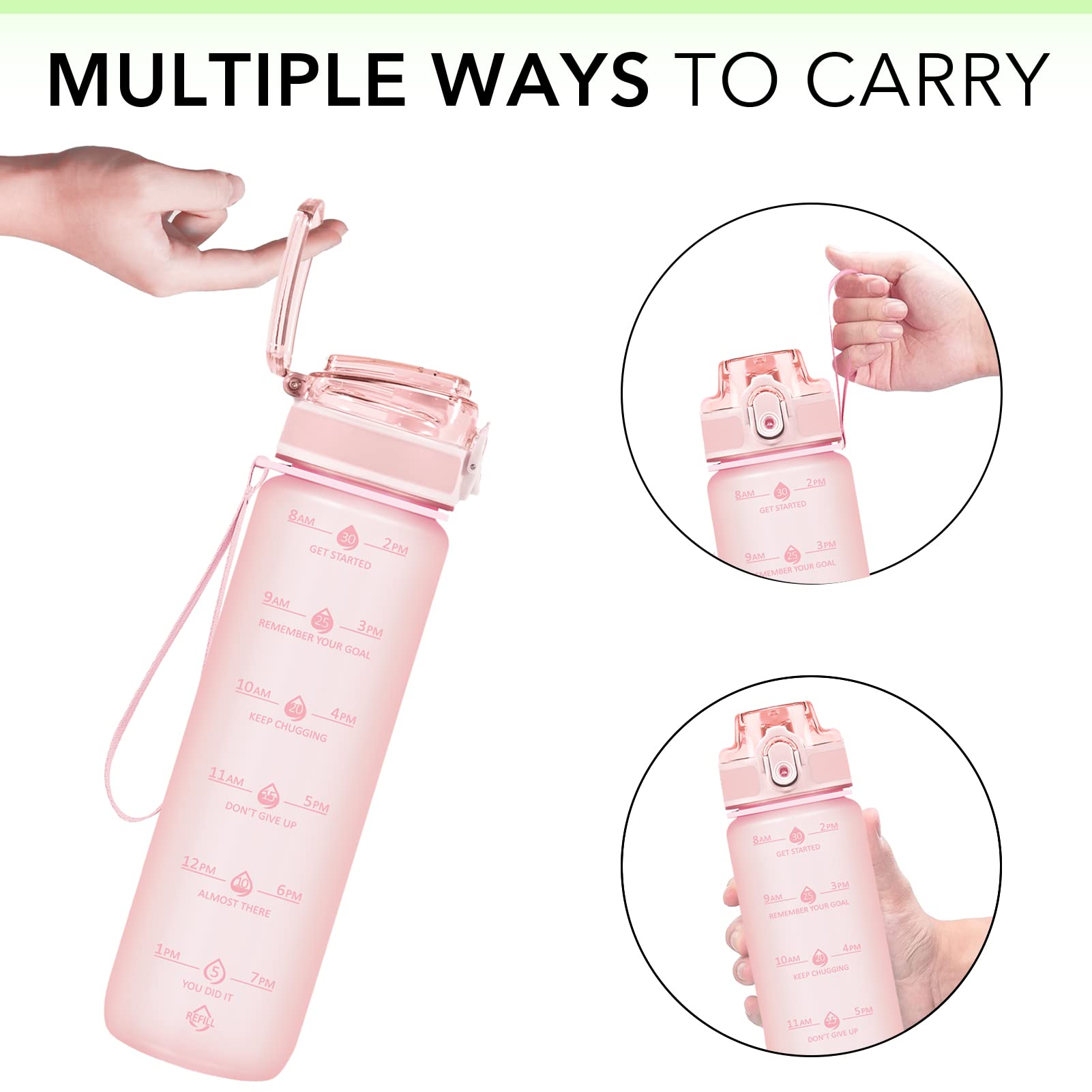 32Oz Motivational Water Bottles With Time Marker & Fruit Strainer, Single Color Water Bottle