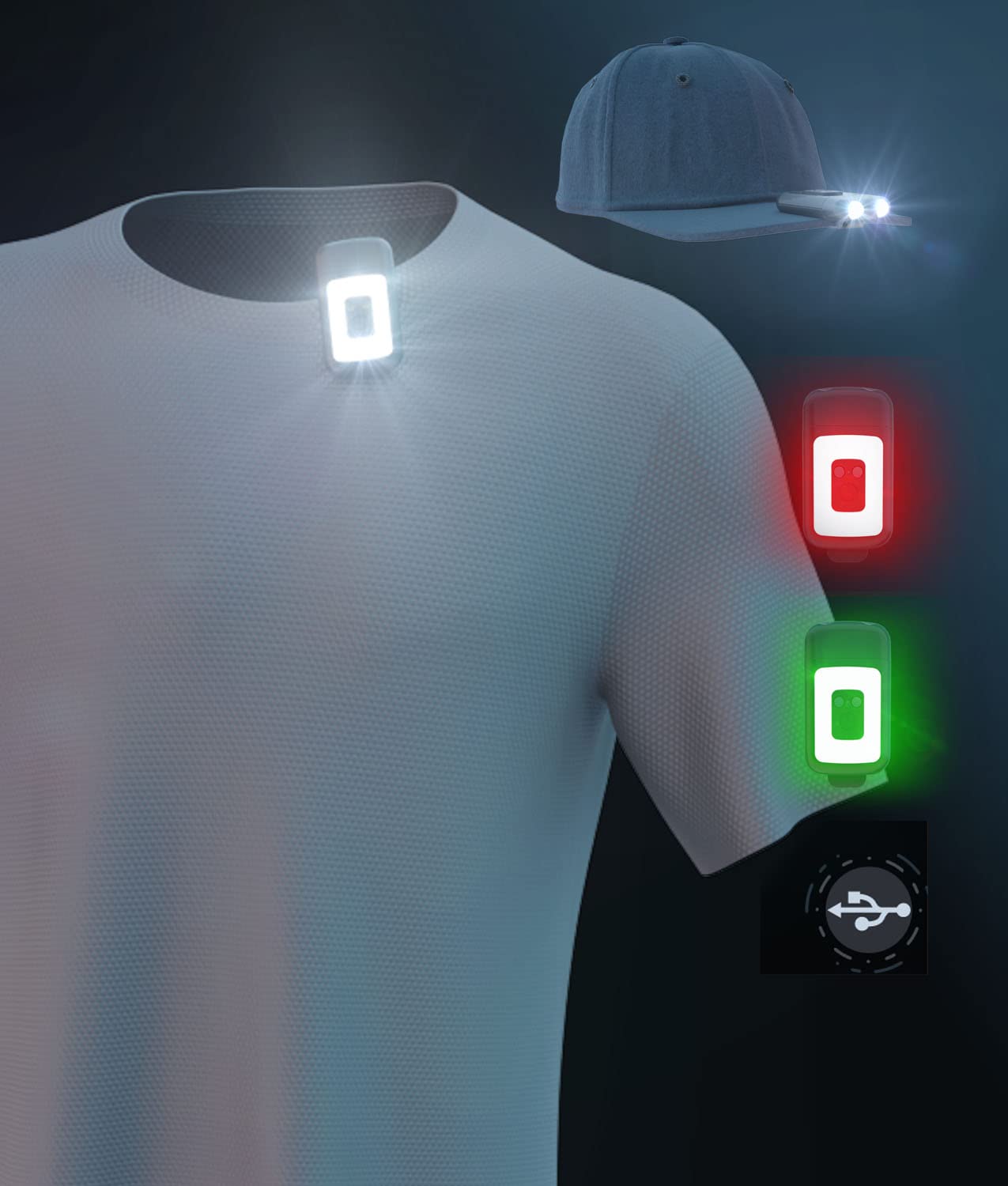 Yls Clip On Running Light, 5 Lighting Modes Led Running Flashlight Portable Weatherproof Hat Light Rechargeable Night Running Lights Lightweight Hat Clip Light For Running Camping Hiking Jogging