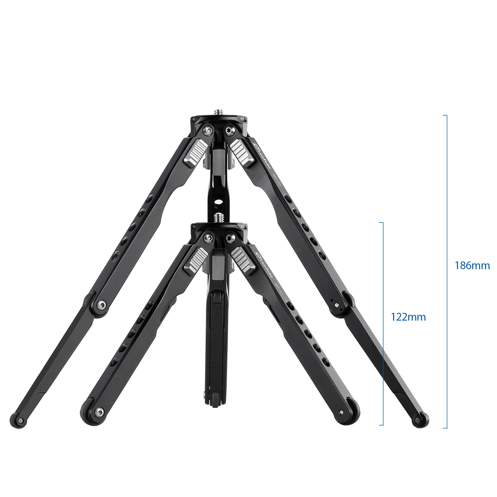 Leofoto Mt-03 Tabletop Tripod, Aluminum Mini Tripod, 2 Leg Sections, Foldable Leg, Portable And Compact, 1/4" Mounting Stud And Accessories Thread (Mt-03+Lh-25)