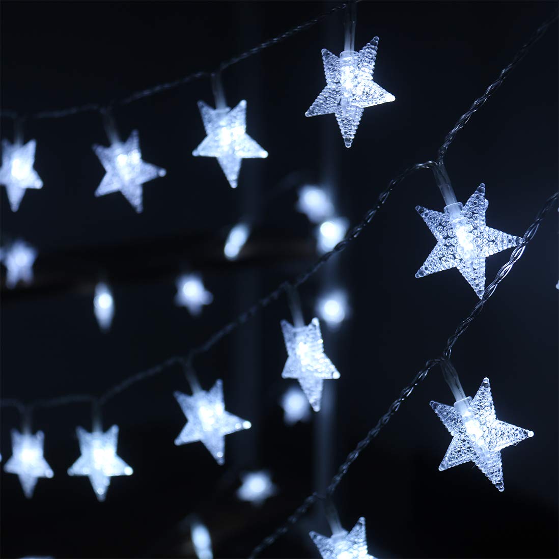 Xingpold Led Star String Lights,Outdoor Battery Operated String Lights White Fairy Lights,16.4 Feet 50 Led Waterproof Christmas Tree Lights For Indoor Wedding Halloween Camping Umbrella Birthday Party