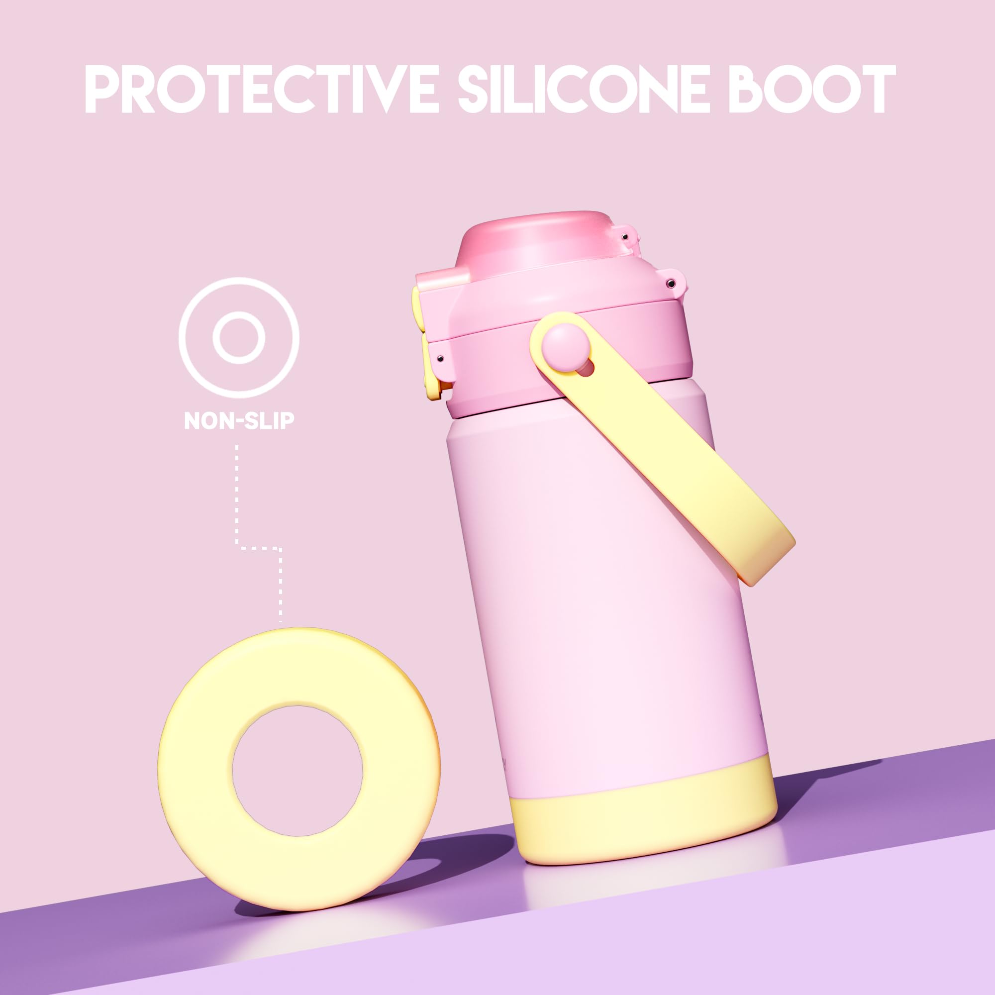 Meoky Insulated Water Bottle For Kids: 14 Oz Toddler Water Bottle With Straw And Spout Lid