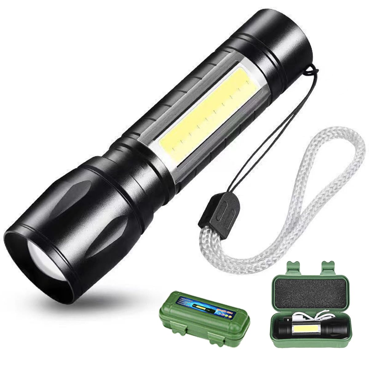 Clezgo Rechargeable Flashlights High Llumens Led-Mini Usb Rechargeable Flashlight For Home 3 Modes Adjustable Focus Portable Waterproof Flashlight With Cob Side Lights (1Pack)
