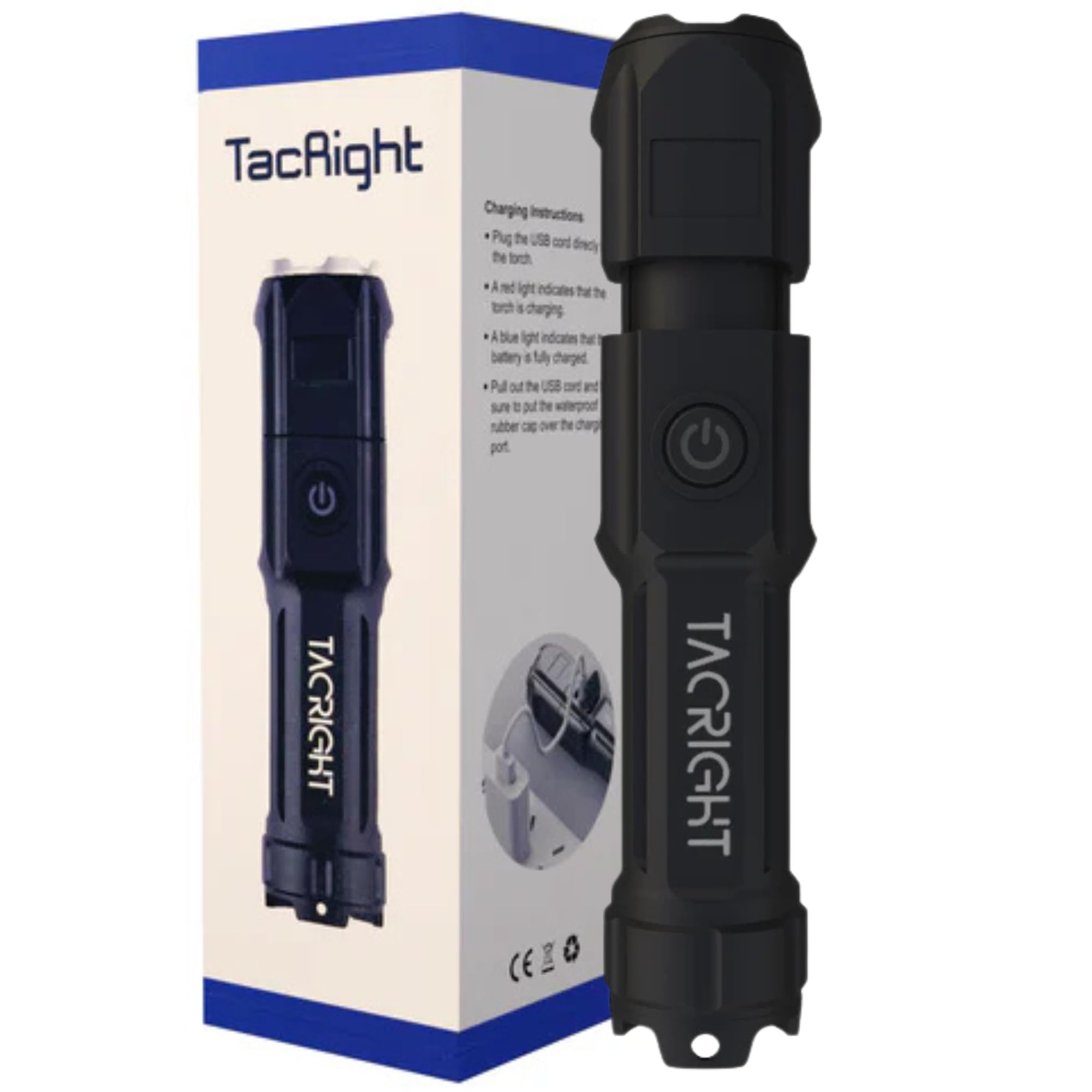 Tacright Usb Flashlight - 900 Lumens, 300 Meter Range, Survival Product, Camping Gear, Rechargeable Battery, Four Lighting Modes, Waterproof, T6 Model Led Lighting