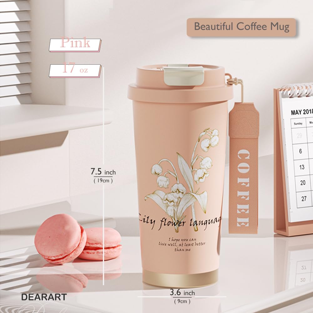 Dearart Beautiful Flower Insulated Water Bottle, Women Everyday Use, Direct Drinking Or Straw Use