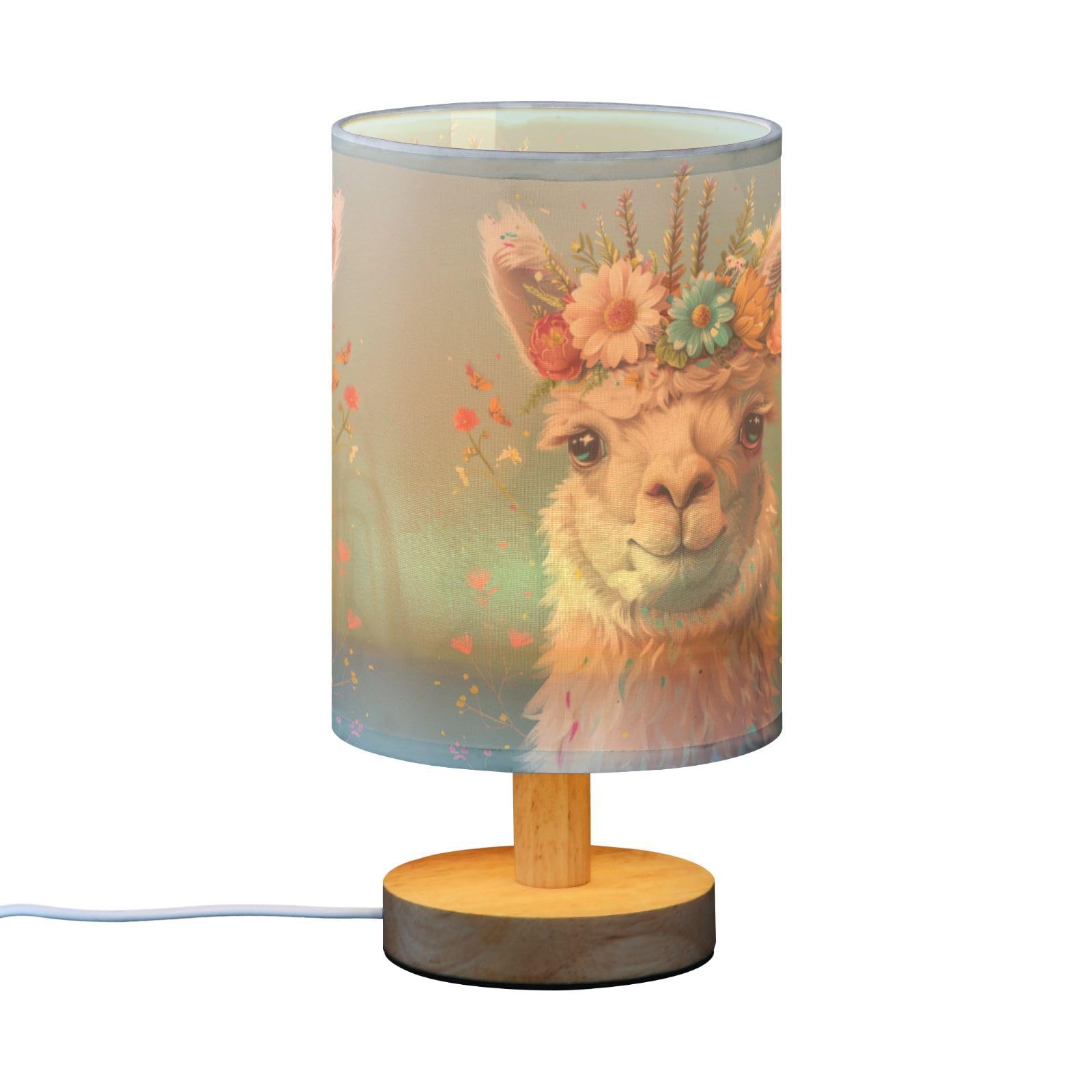 Goodold Cute White Alpaca Led Table Lamp - Modern Minimalist Bedside Lamp With Round Flaxen Fabric Shade For Nightstand, Perfect For Bedroom Ambiance